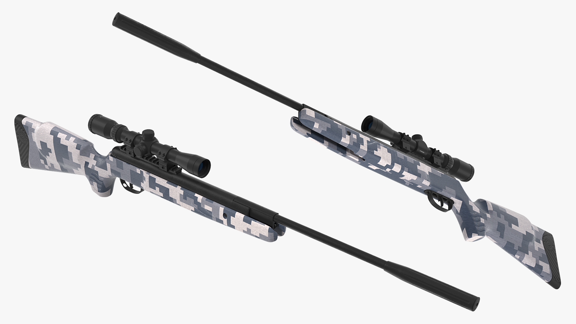 Camouflage Break Barrel Air Rifle with Scope 3D model