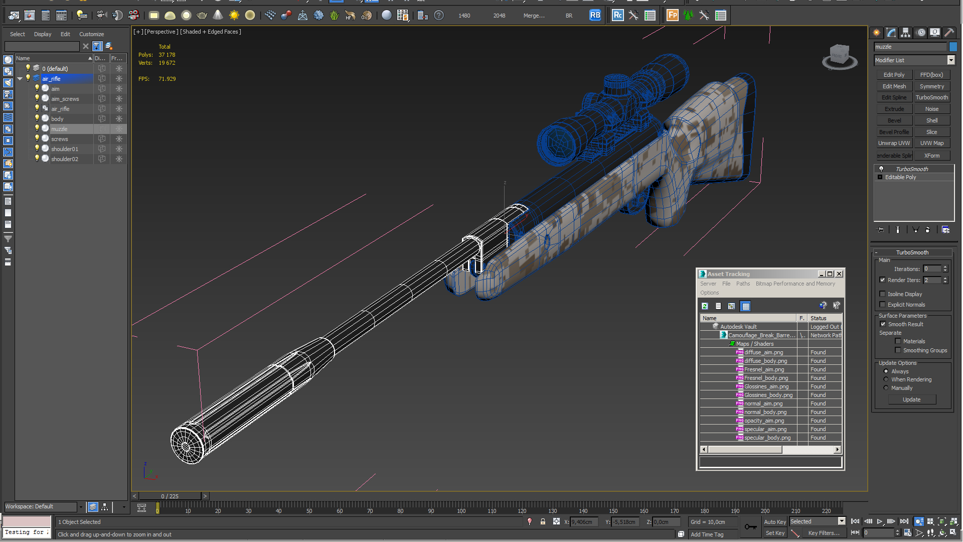Camouflage Break Barrel Air Rifle with Scope 3D model