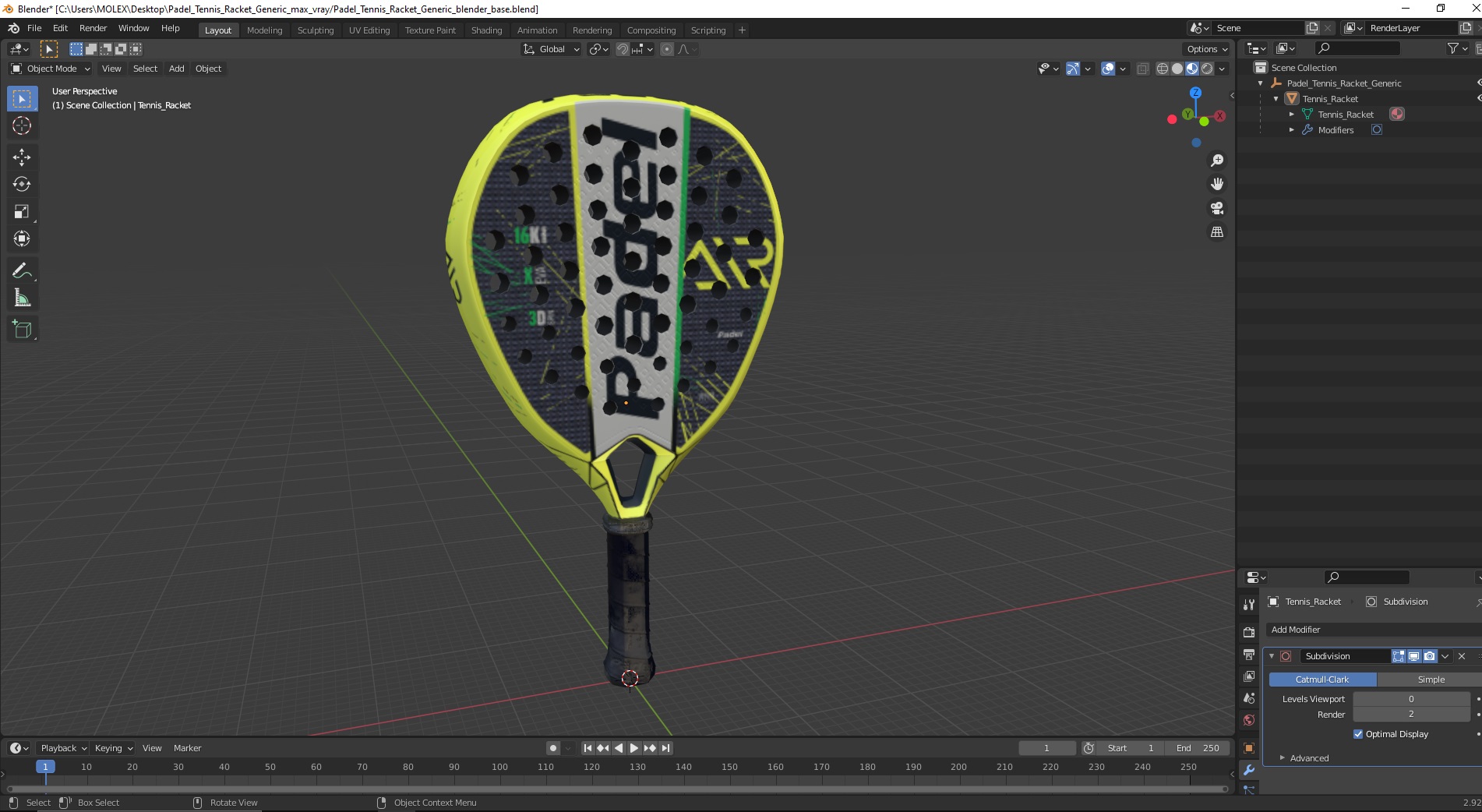 Padel Tennis Racket Generic 3D