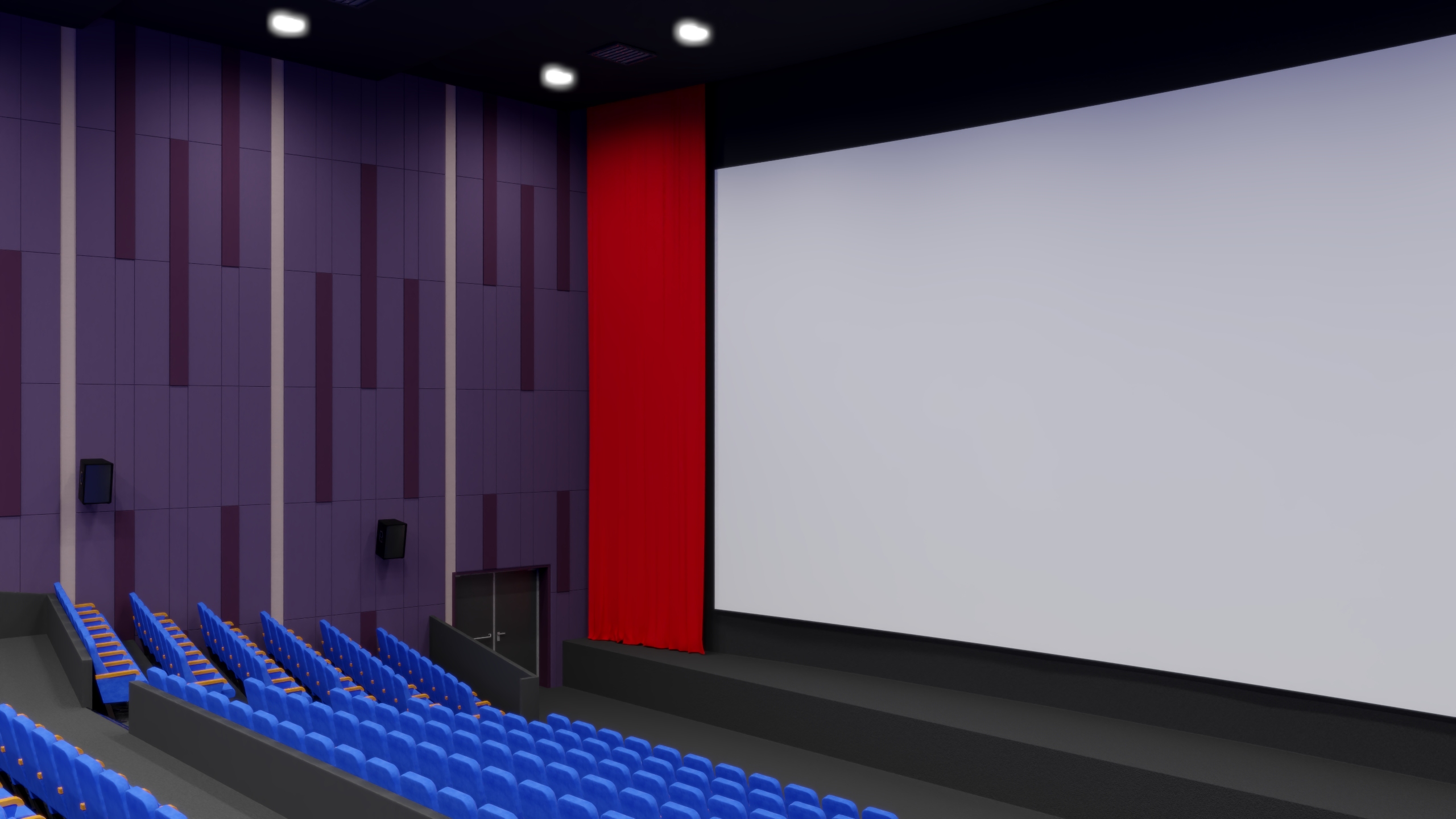 3D Cinema Auditorium Interior with Lights On