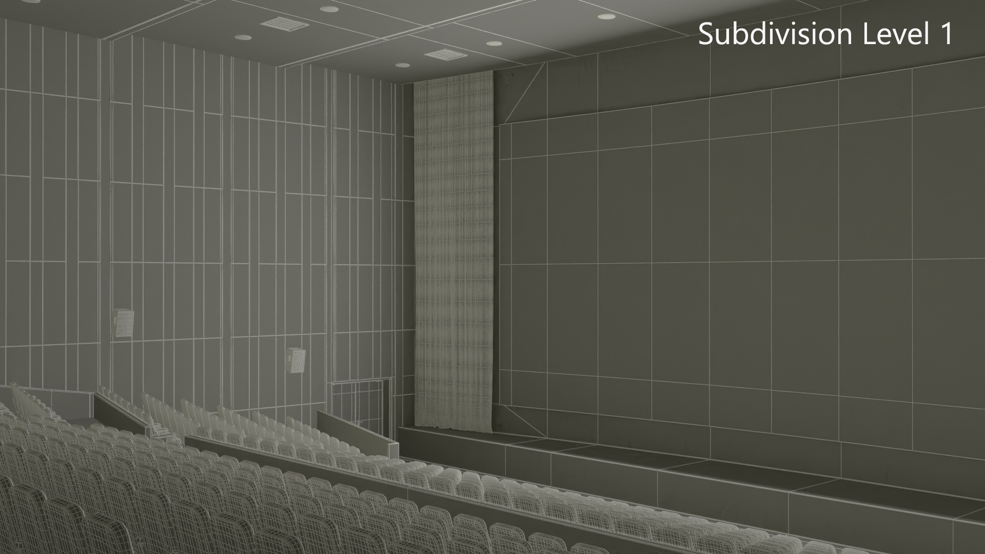 3D Cinema Auditorium Interior with Lights On