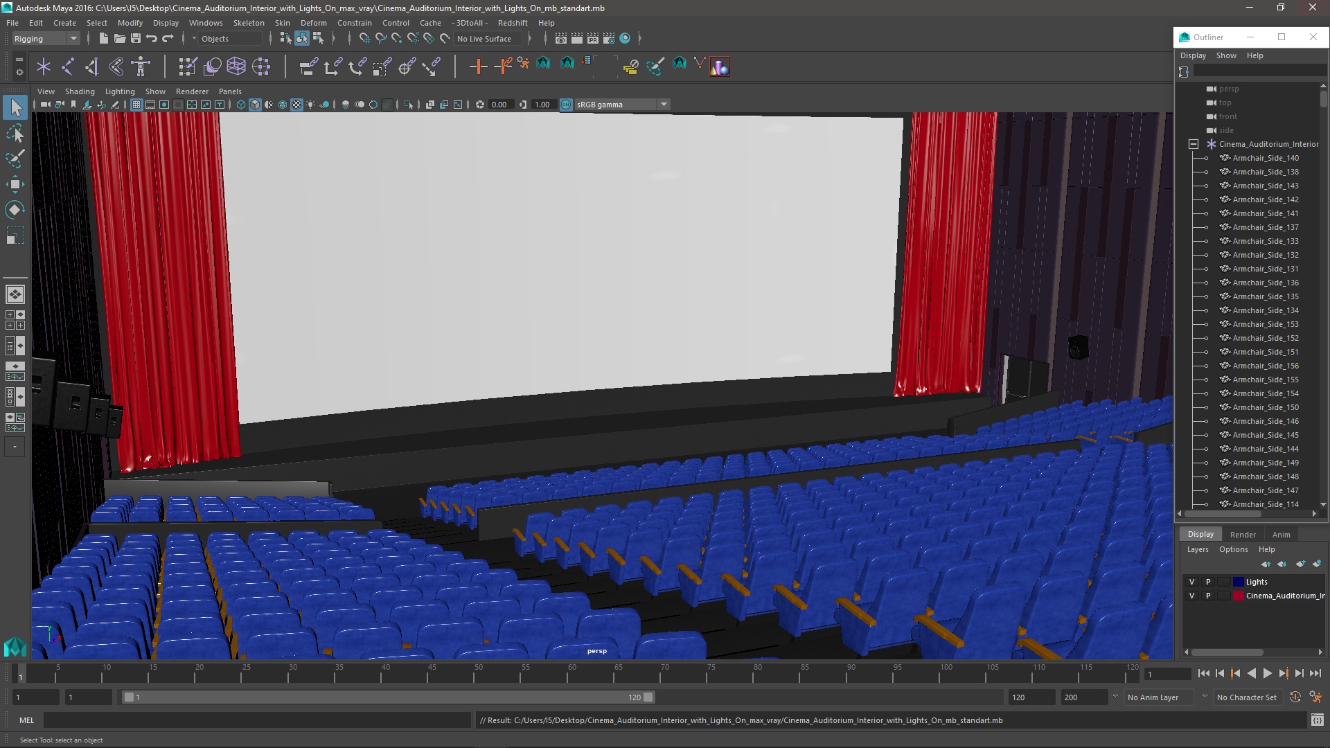 3D Cinema Auditorium Interior with Lights On