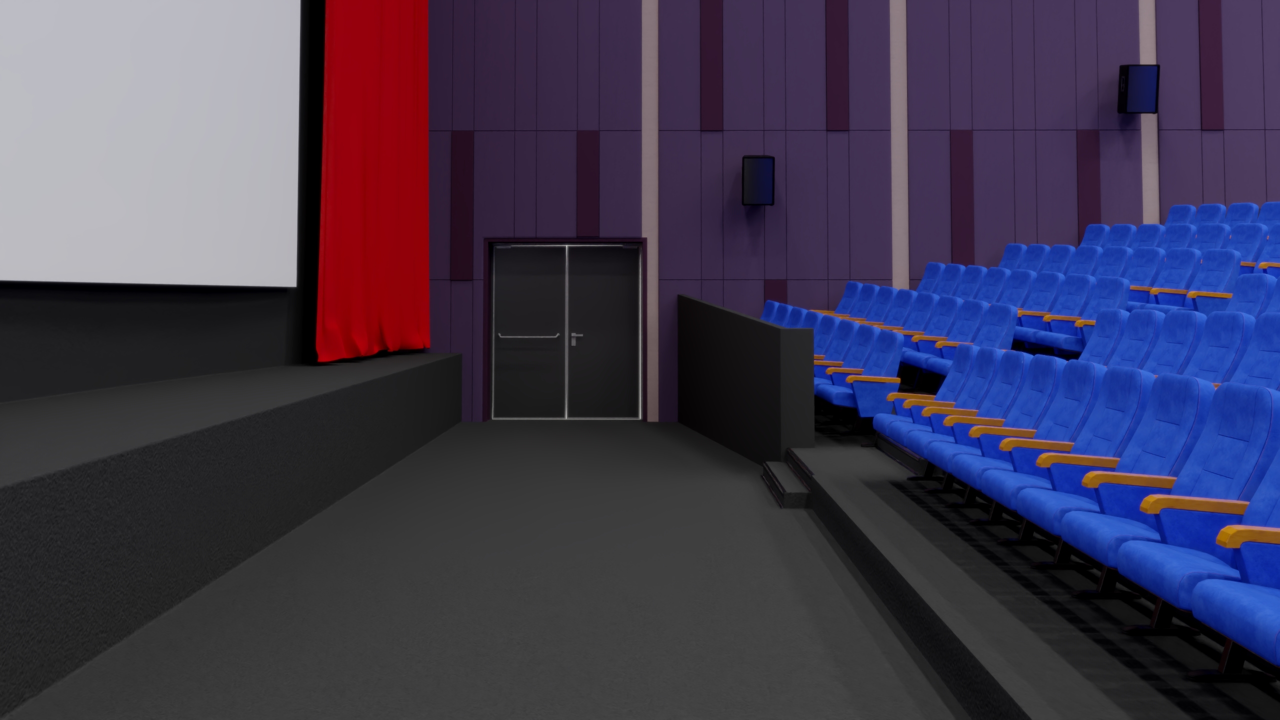 3D Cinema Auditorium Interior with Lights On