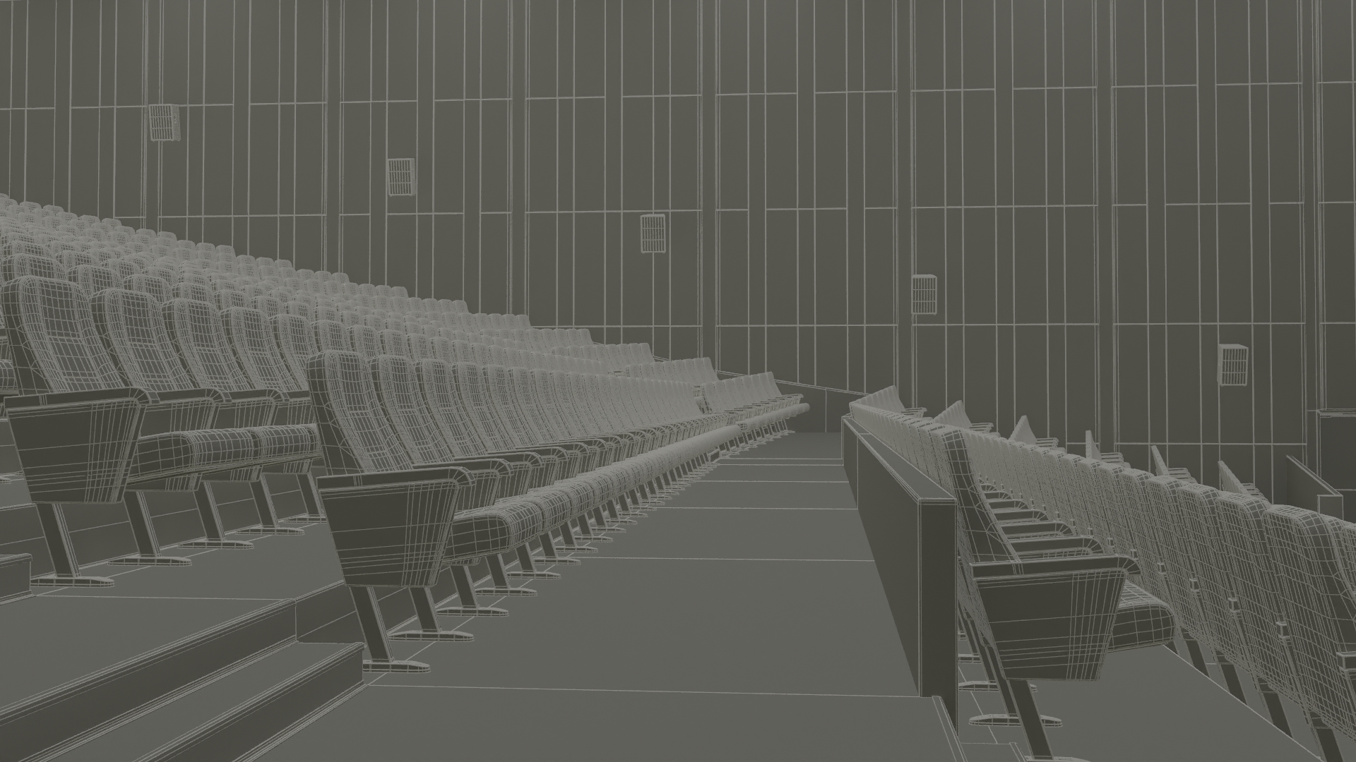 3D Cinema Auditorium Interior with Lights On