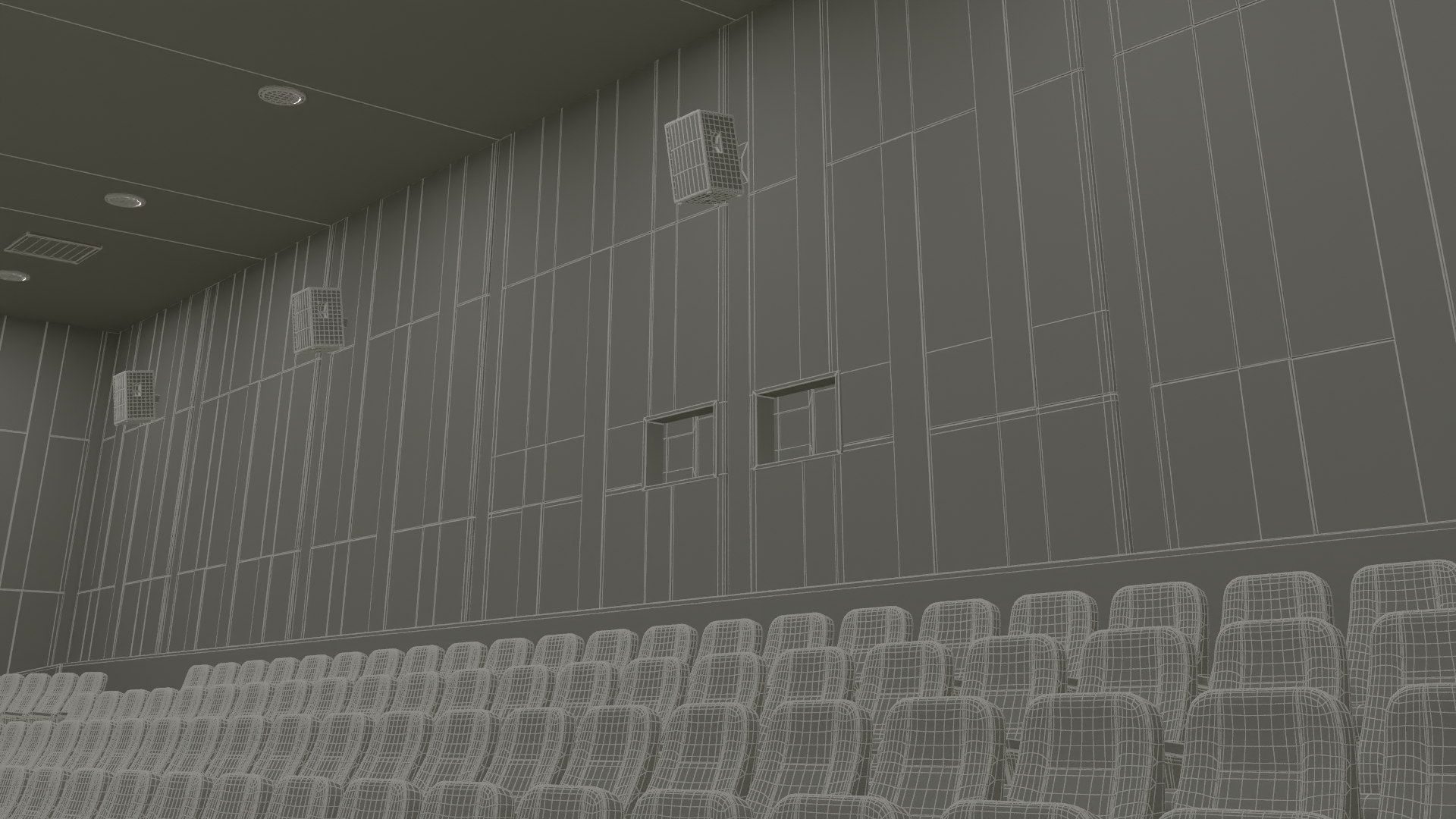 3D Cinema Auditorium Interior with Lights On
