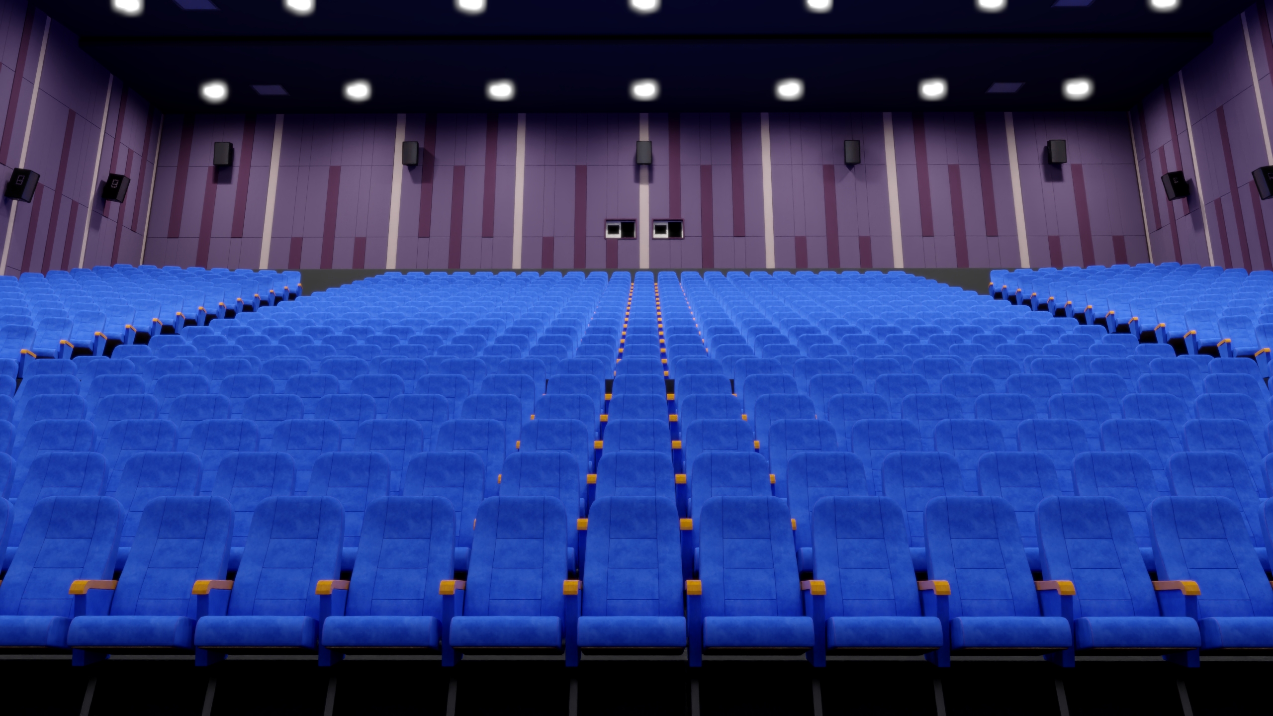 3D Cinema Auditorium Interior with Lights On