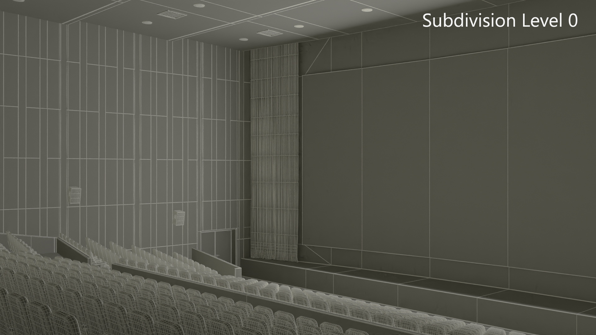 3D Cinema Auditorium Interior with Lights On