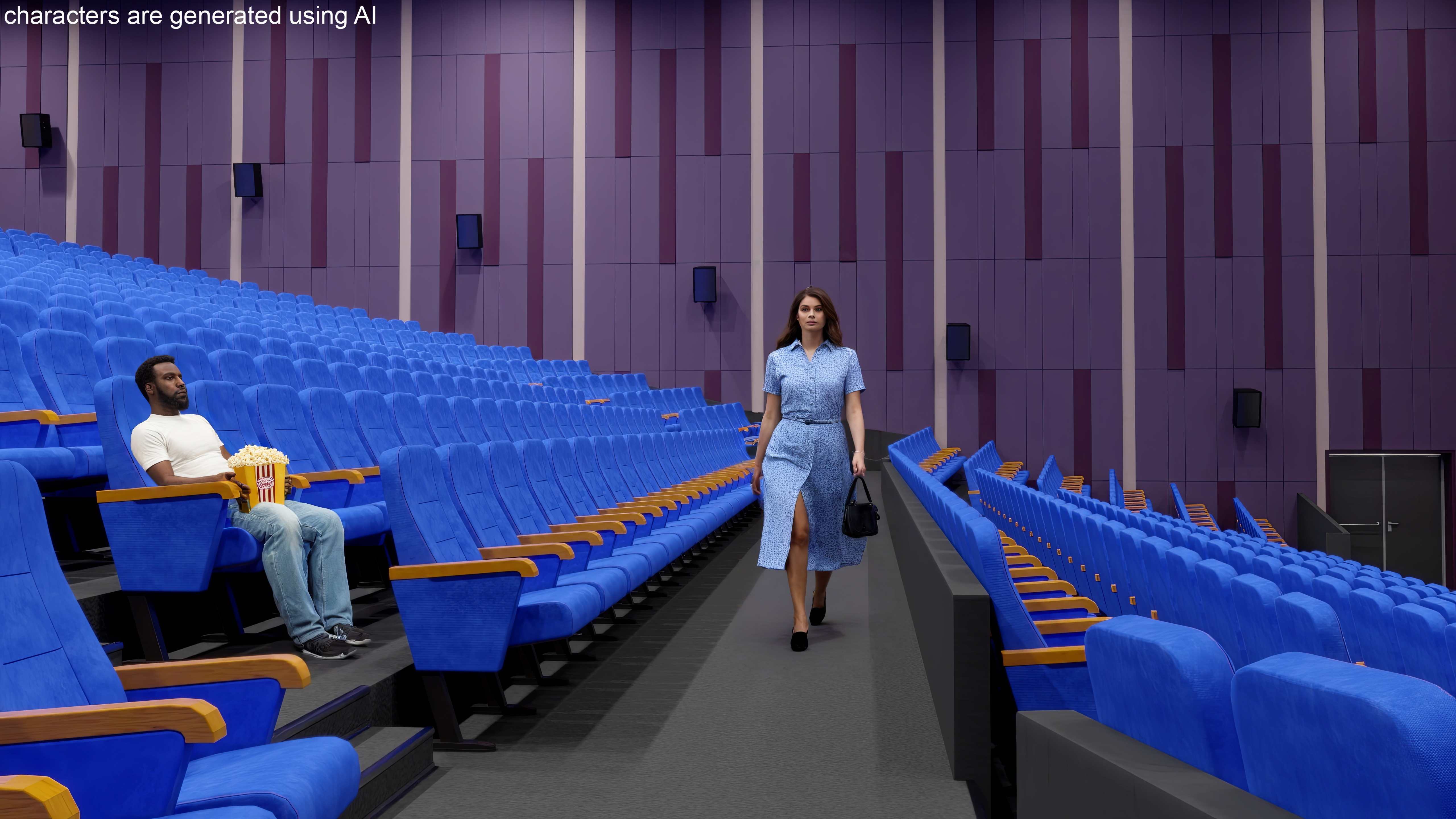 3D Cinema Auditorium Interior with Lights On