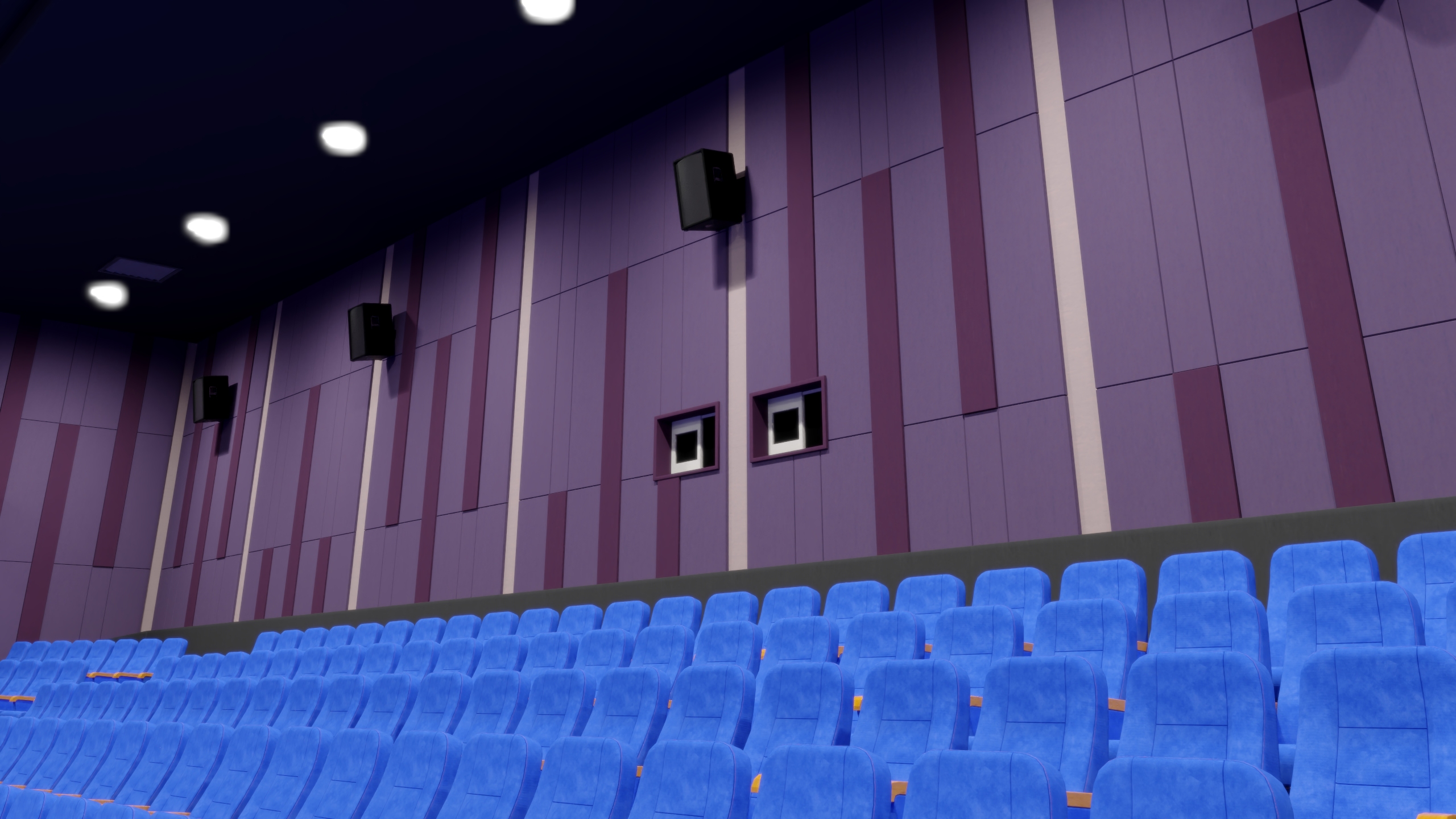 3D Cinema Auditorium Interior with Lights On