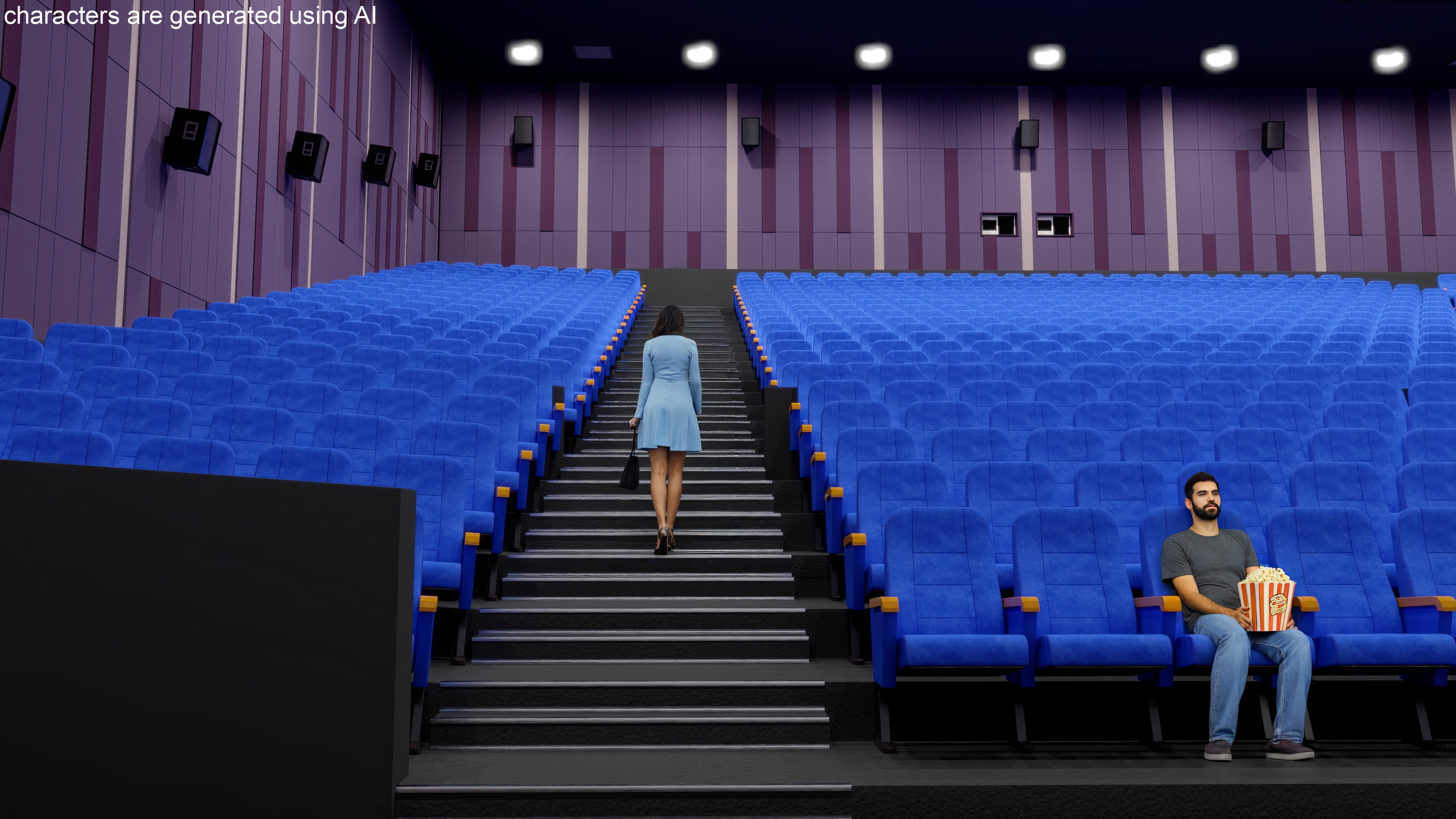 3D Cinema Auditorium Interior with Lights On