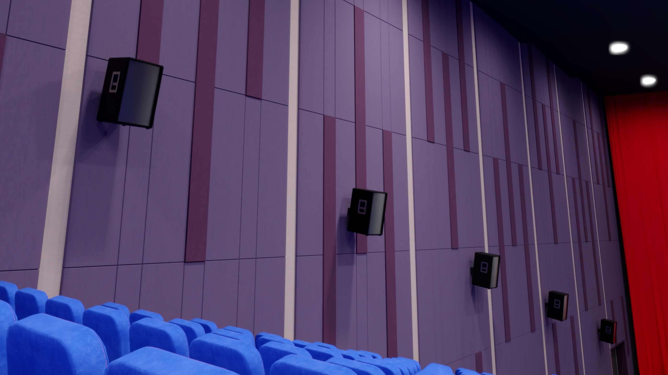 3D Cinema Auditorium Interior with Lights On