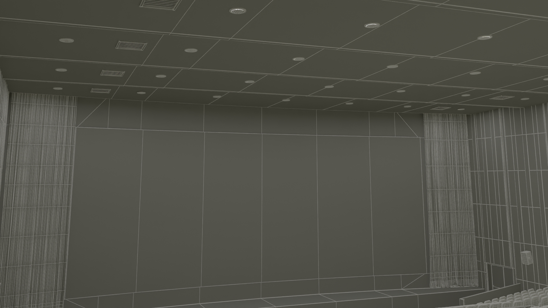 3D Cinema Auditorium Interior with Lights On