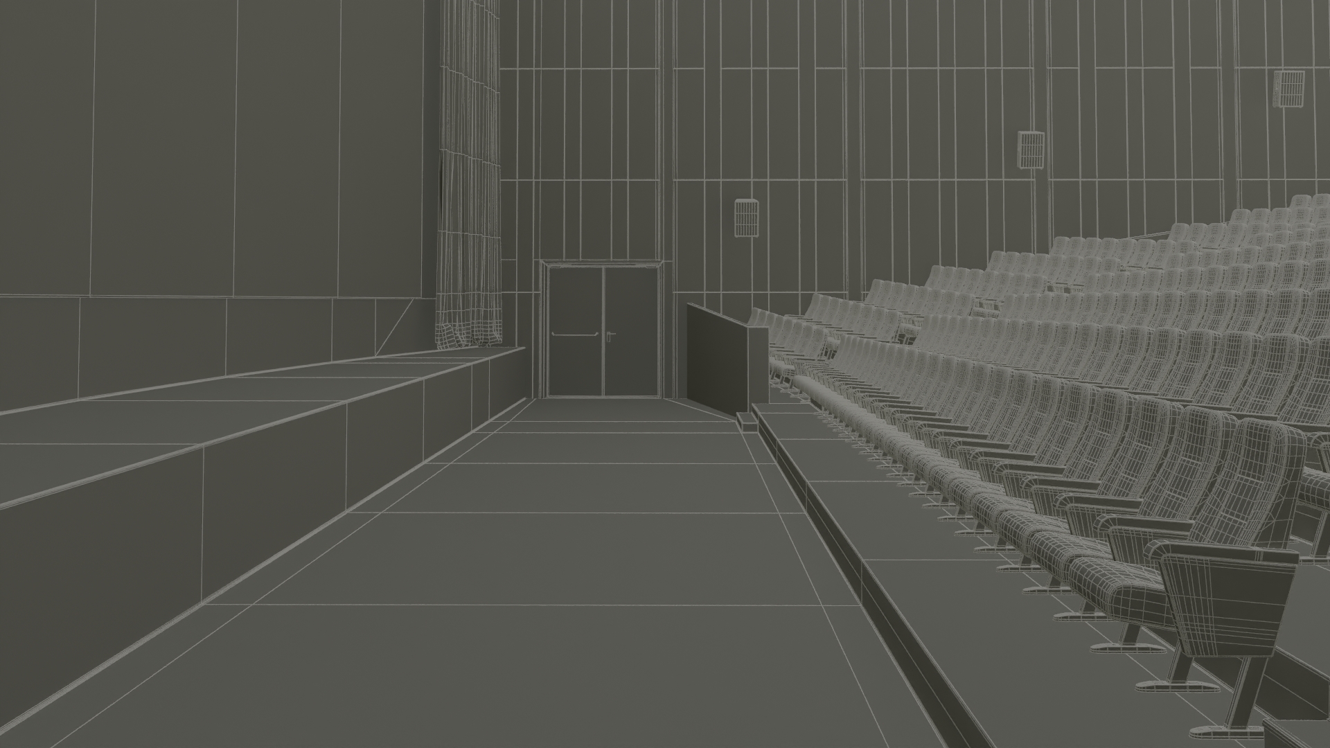 3D Cinema Auditorium Interior with Lights On