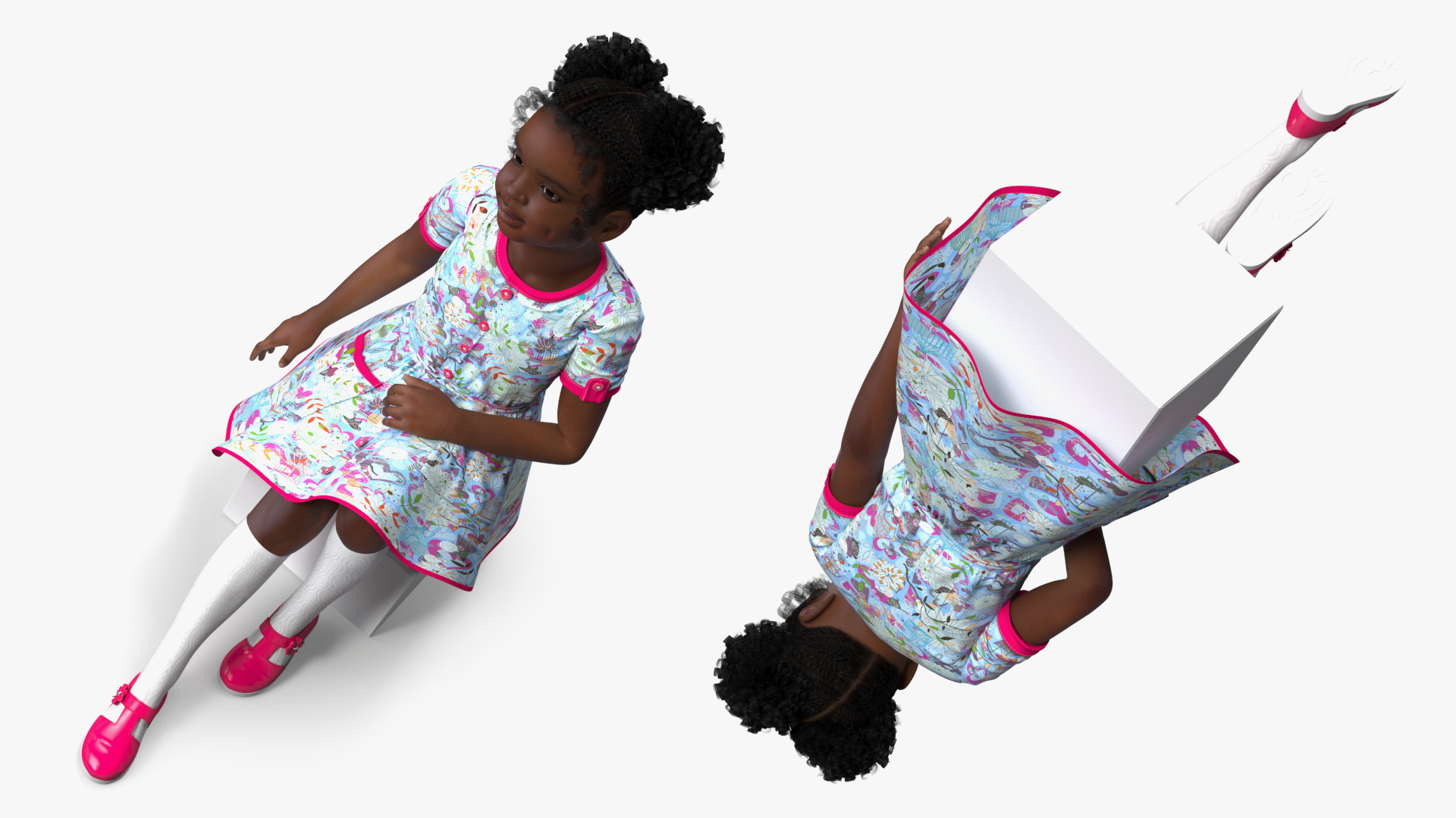 Black Child Girl Sitting Pose 3D model