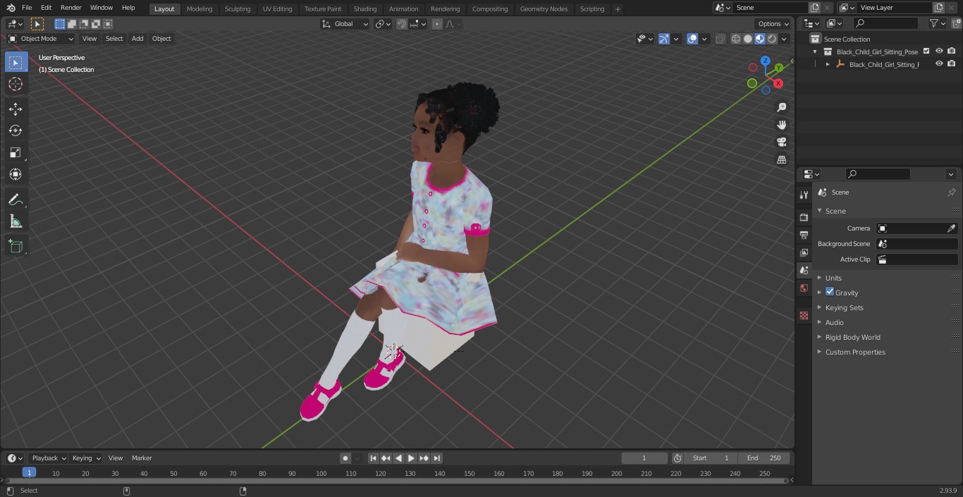 Black Child Girl Sitting Pose 3D model