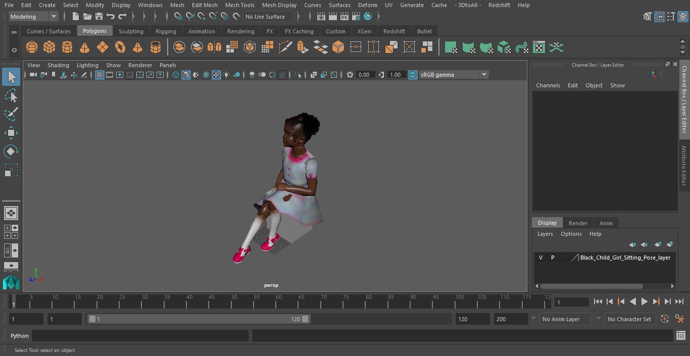 Black Child Girl Sitting Pose 3D model