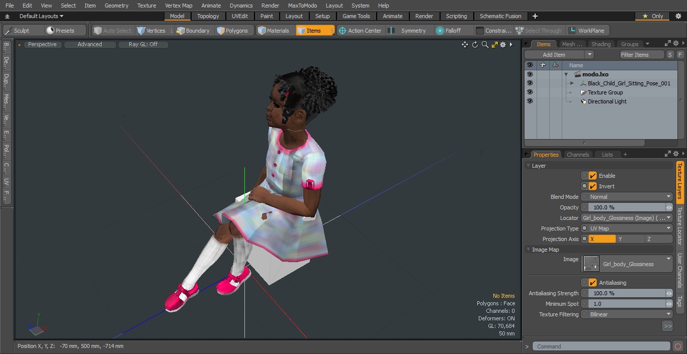 Black Child Girl Sitting Pose 3D model