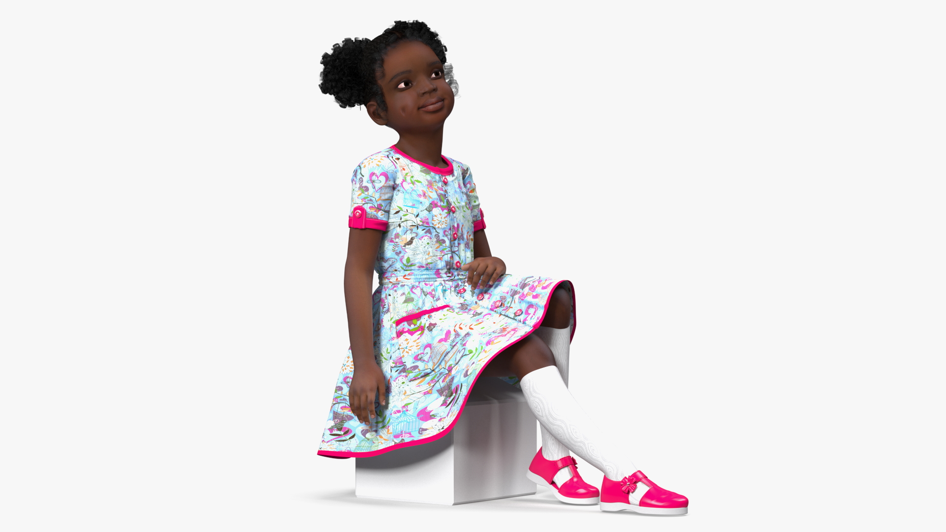 Black Child Girl Sitting Pose 3D model