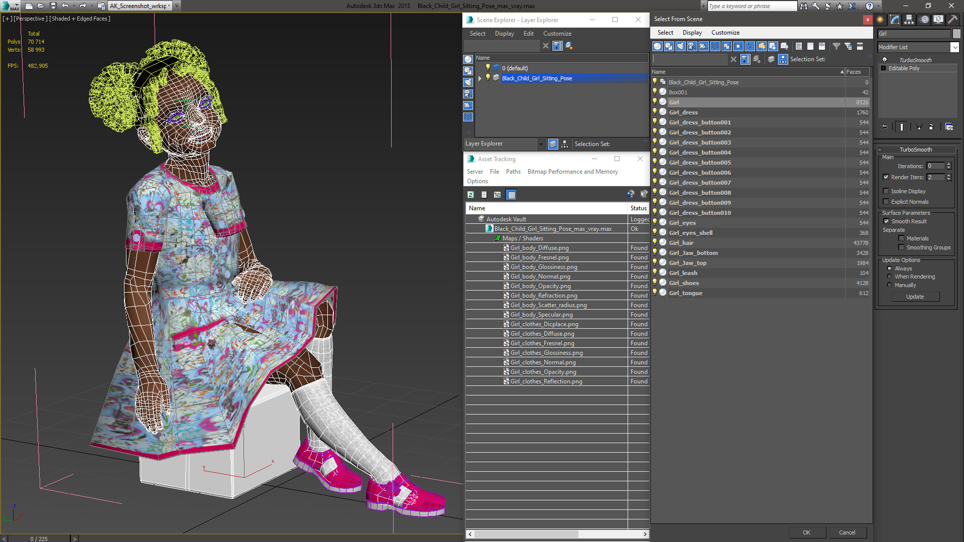 Black Child Girl Sitting Pose 3D model