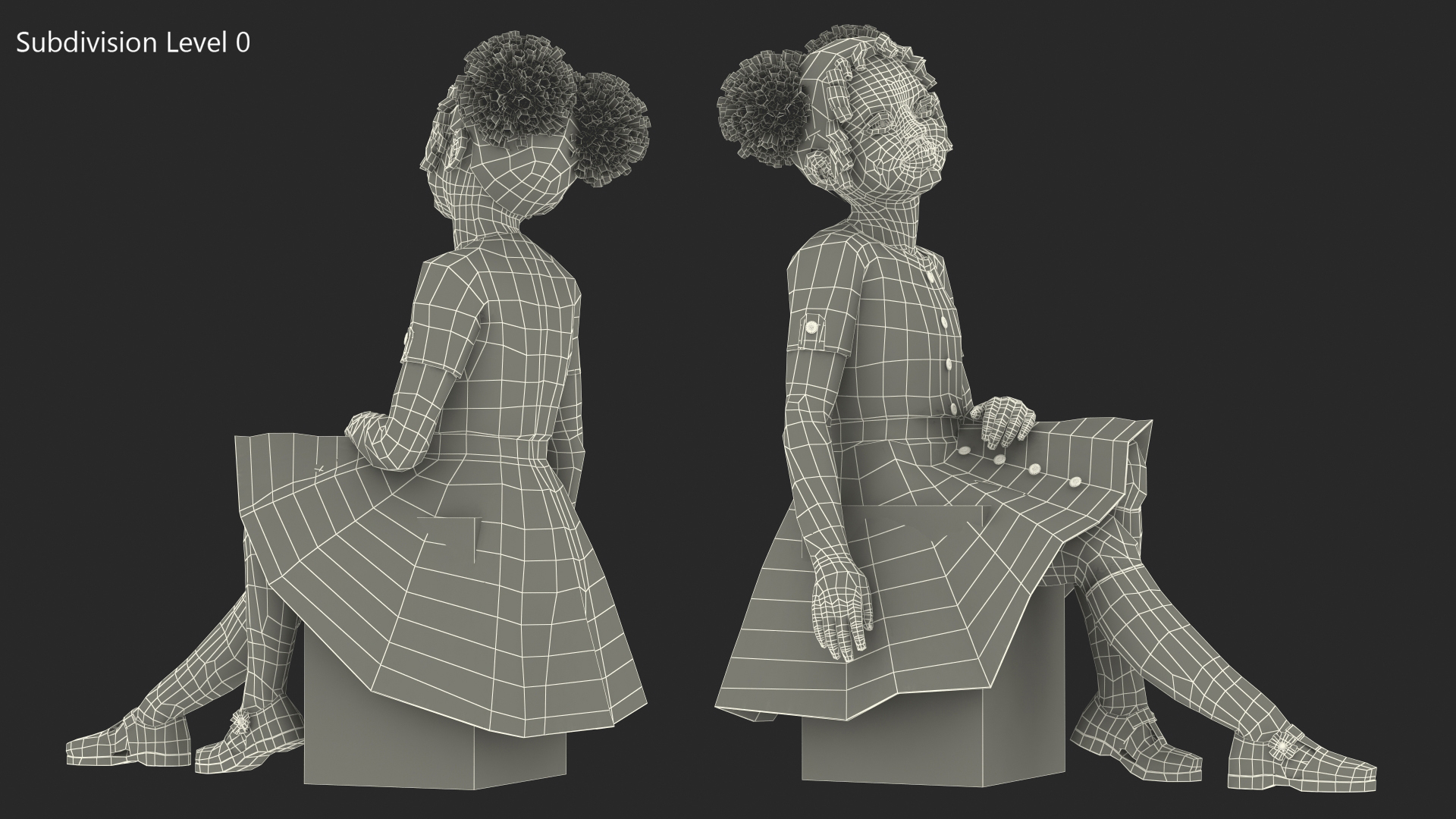 Black Child Girl Sitting Pose 3D model