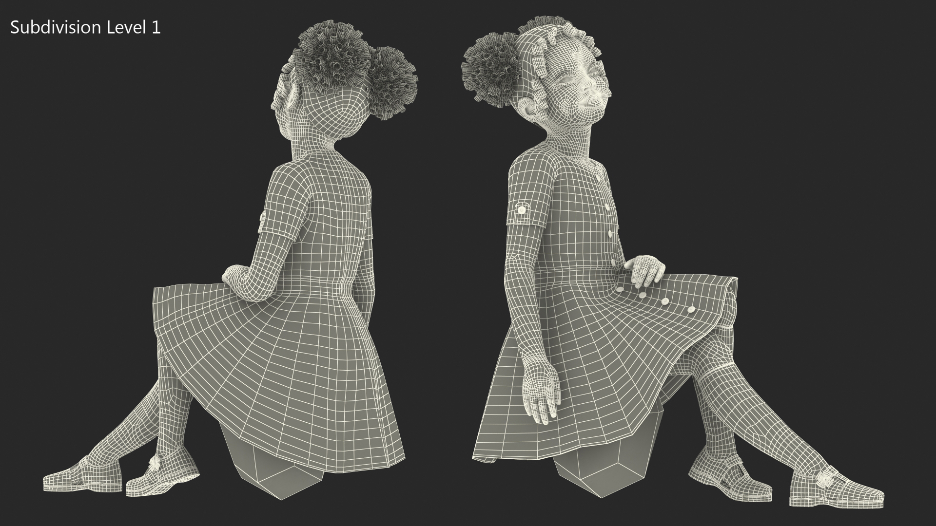 Black Child Girl Sitting Pose 3D model