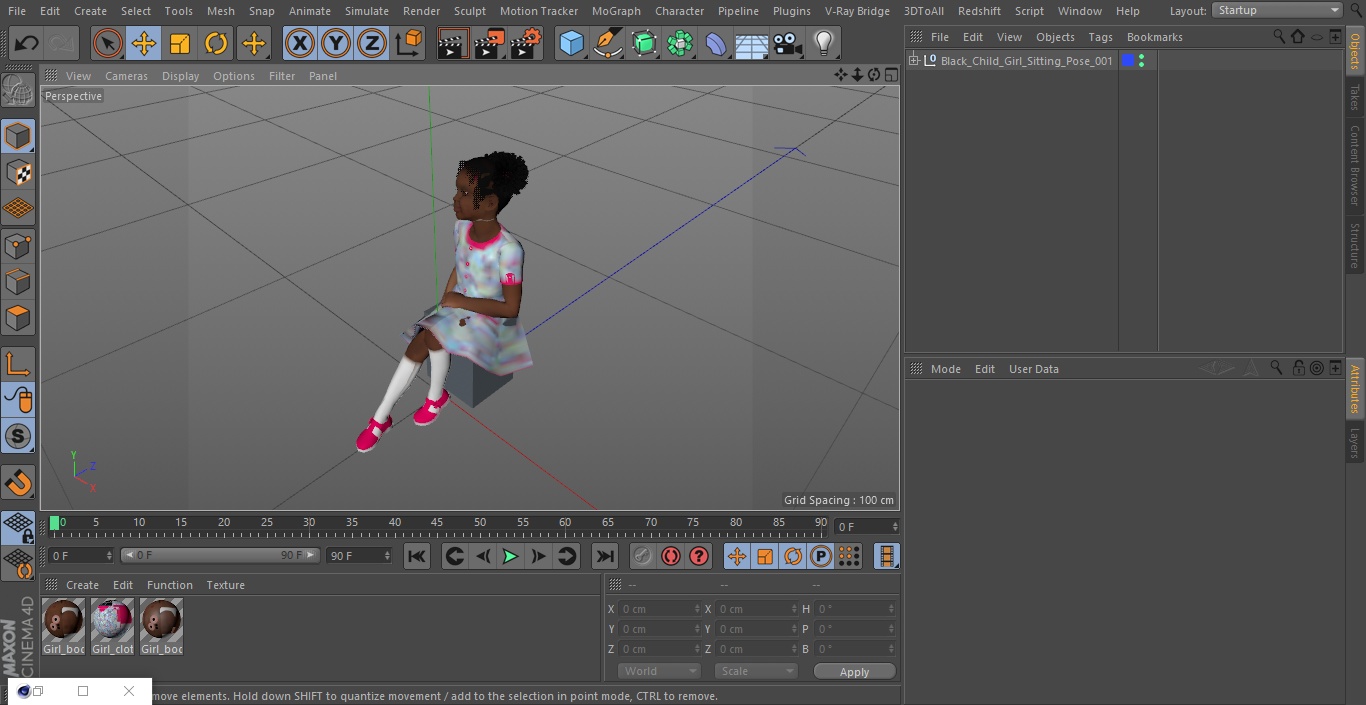 Black Child Girl Sitting Pose 3D model
