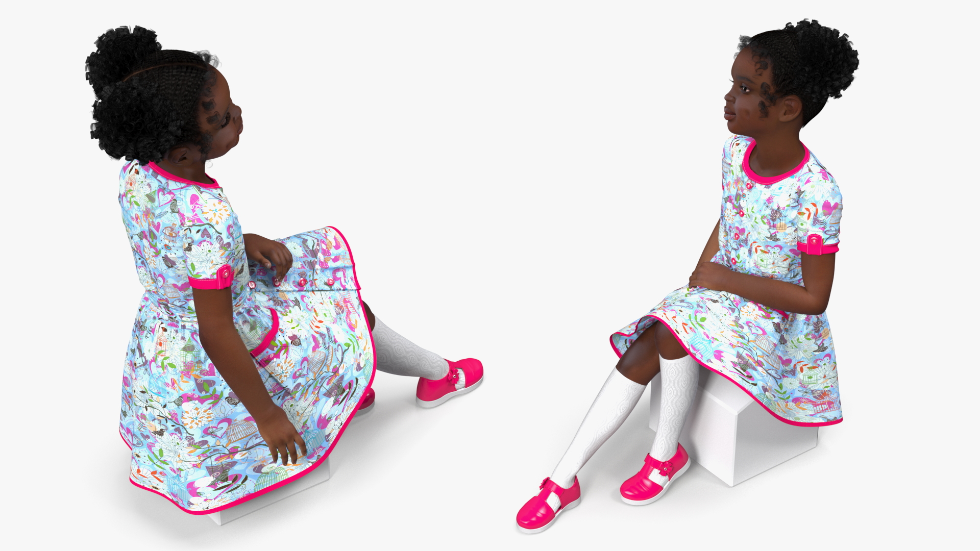 Black Child Girl Sitting Pose 3D model