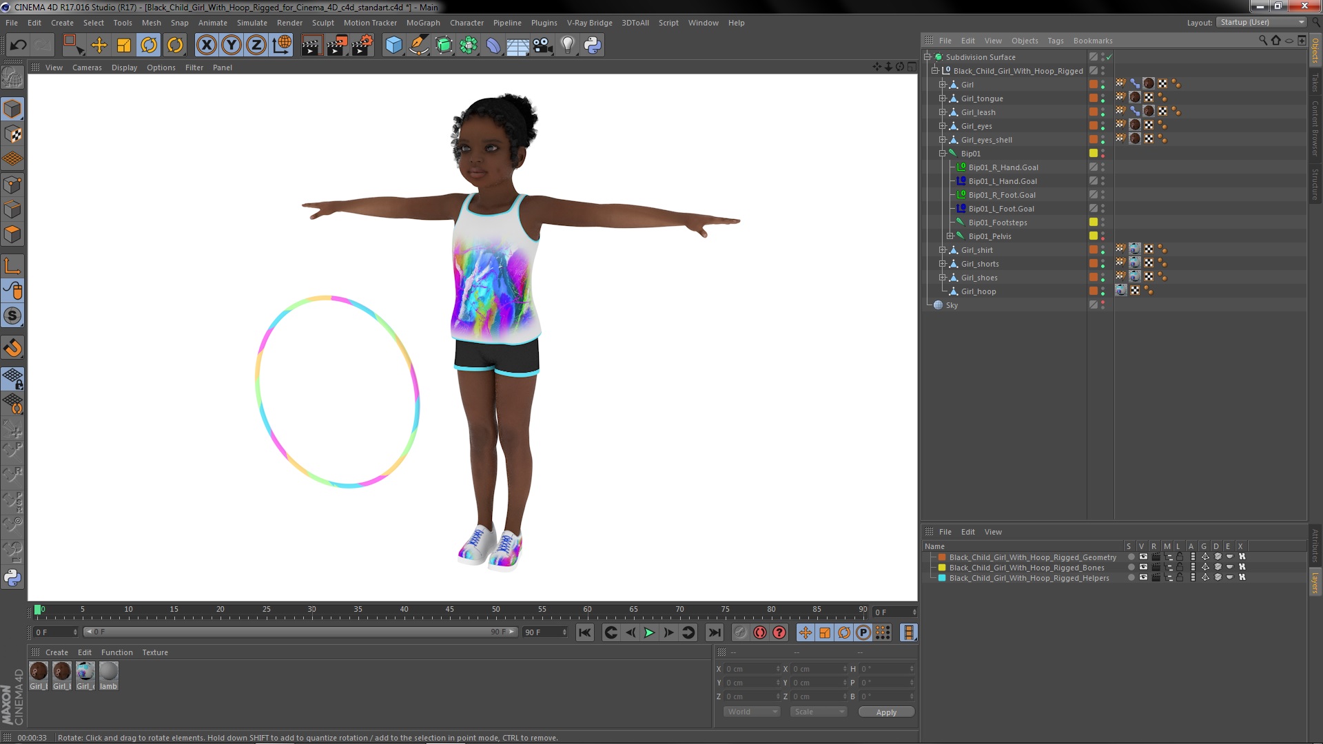 Black Child Girl With Hoop Rigged for Cinema 4D 3D