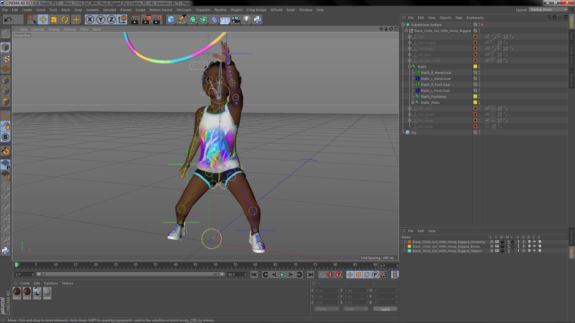 Black Child Girl With Hoop Rigged for Cinema 4D 3D