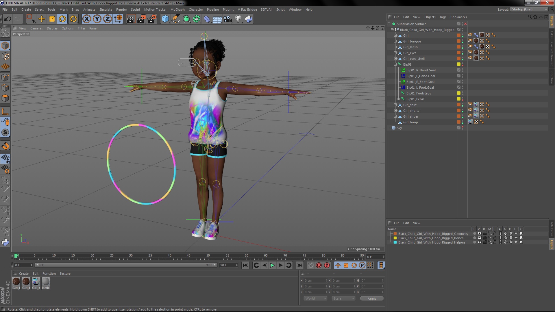 Black Child Girl With Hoop Rigged for Cinema 4D 3D