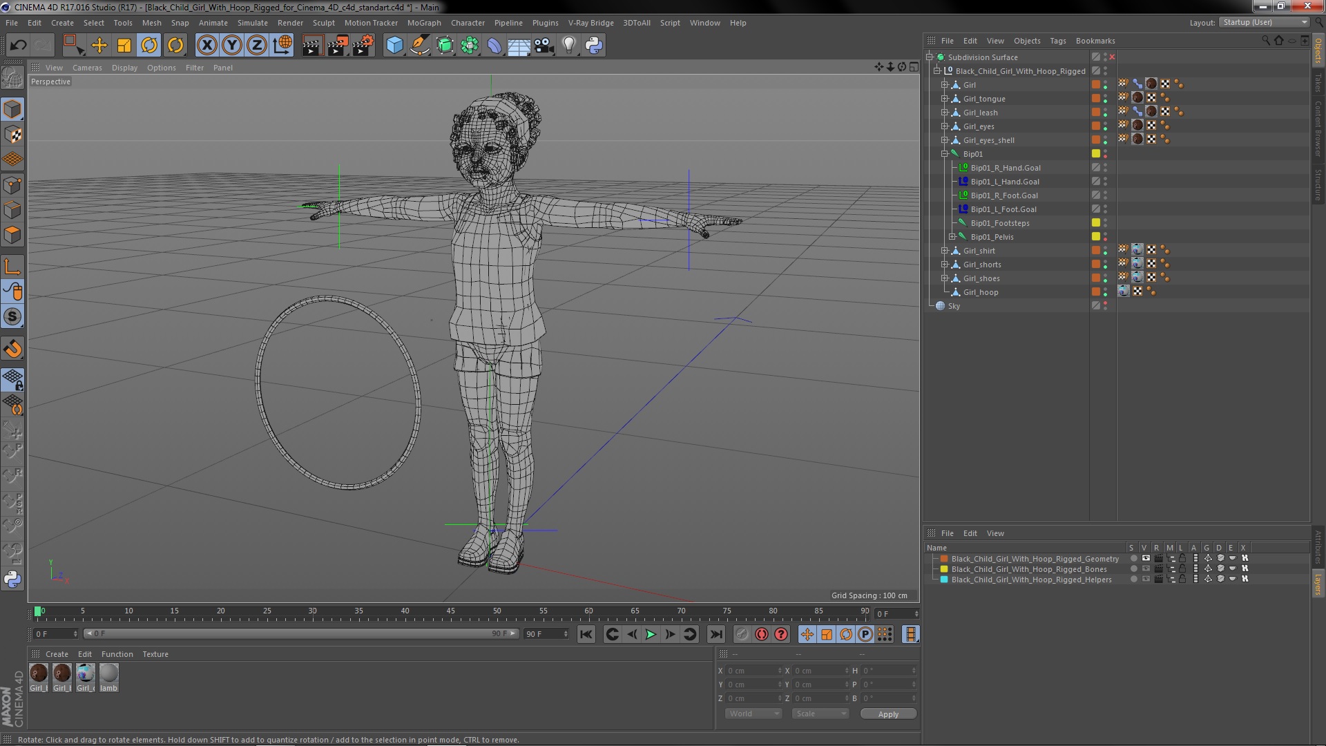 Black Child Girl With Hoop Rigged for Cinema 4D 3D