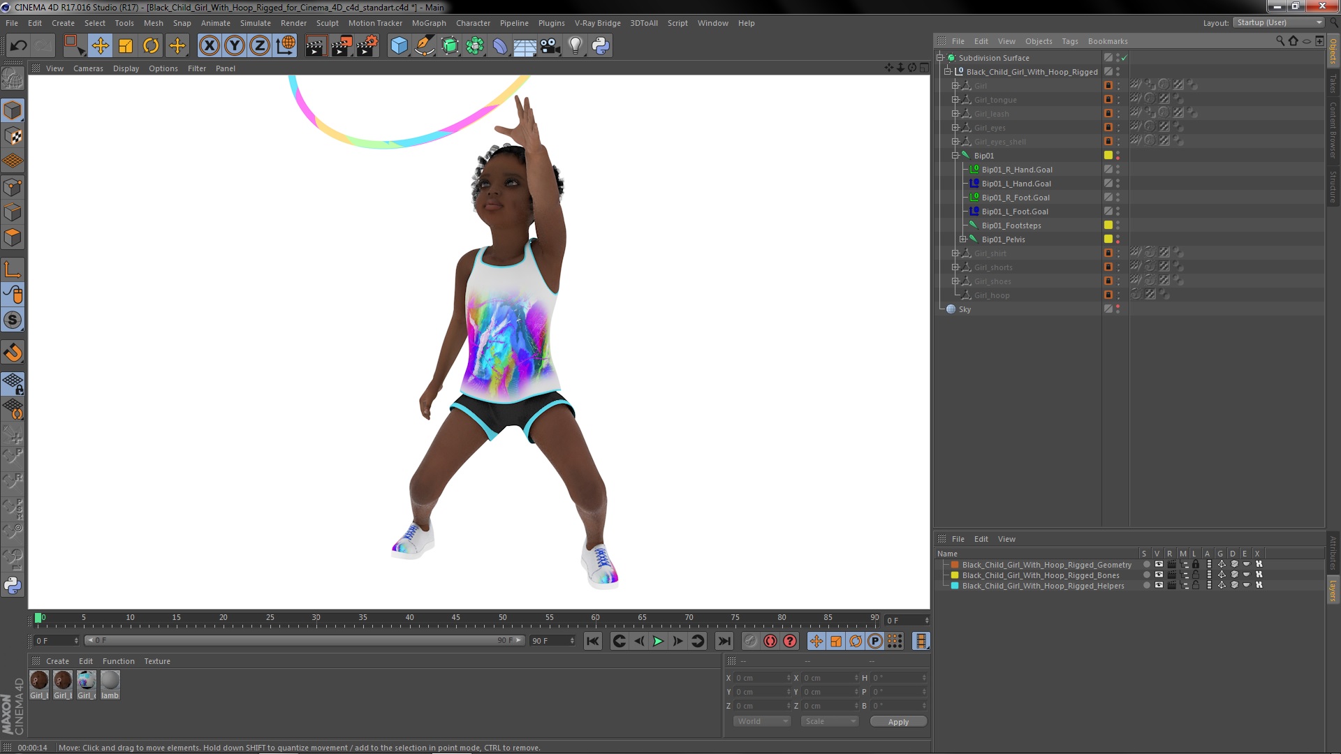 Black Child Girl With Hoop Rigged for Cinema 4D 3D