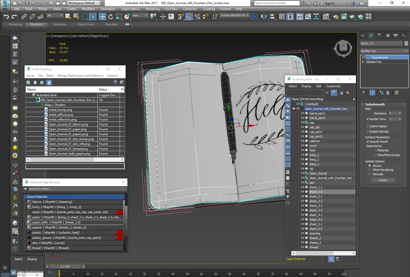 3D model Open Journal with Fountain Pen
