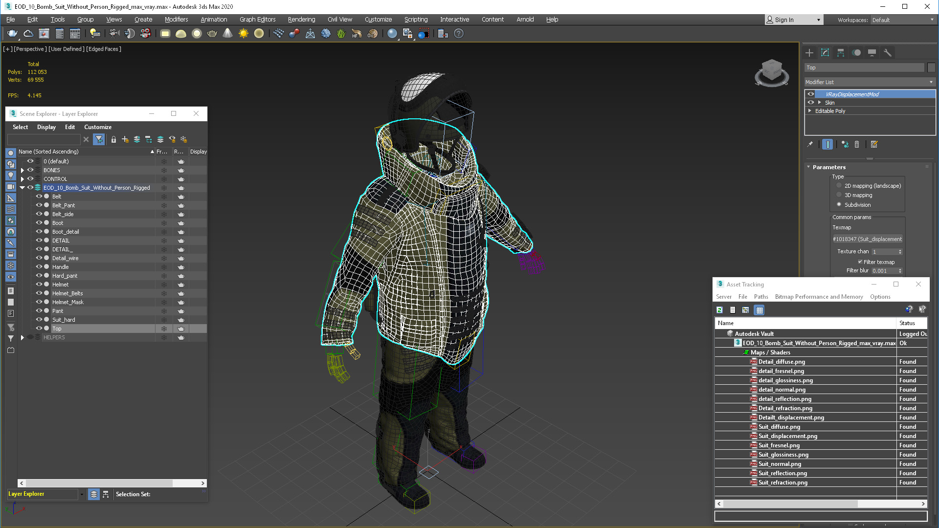 EOD 10 Bomb Suit Without Person Rigged for Maya 3D