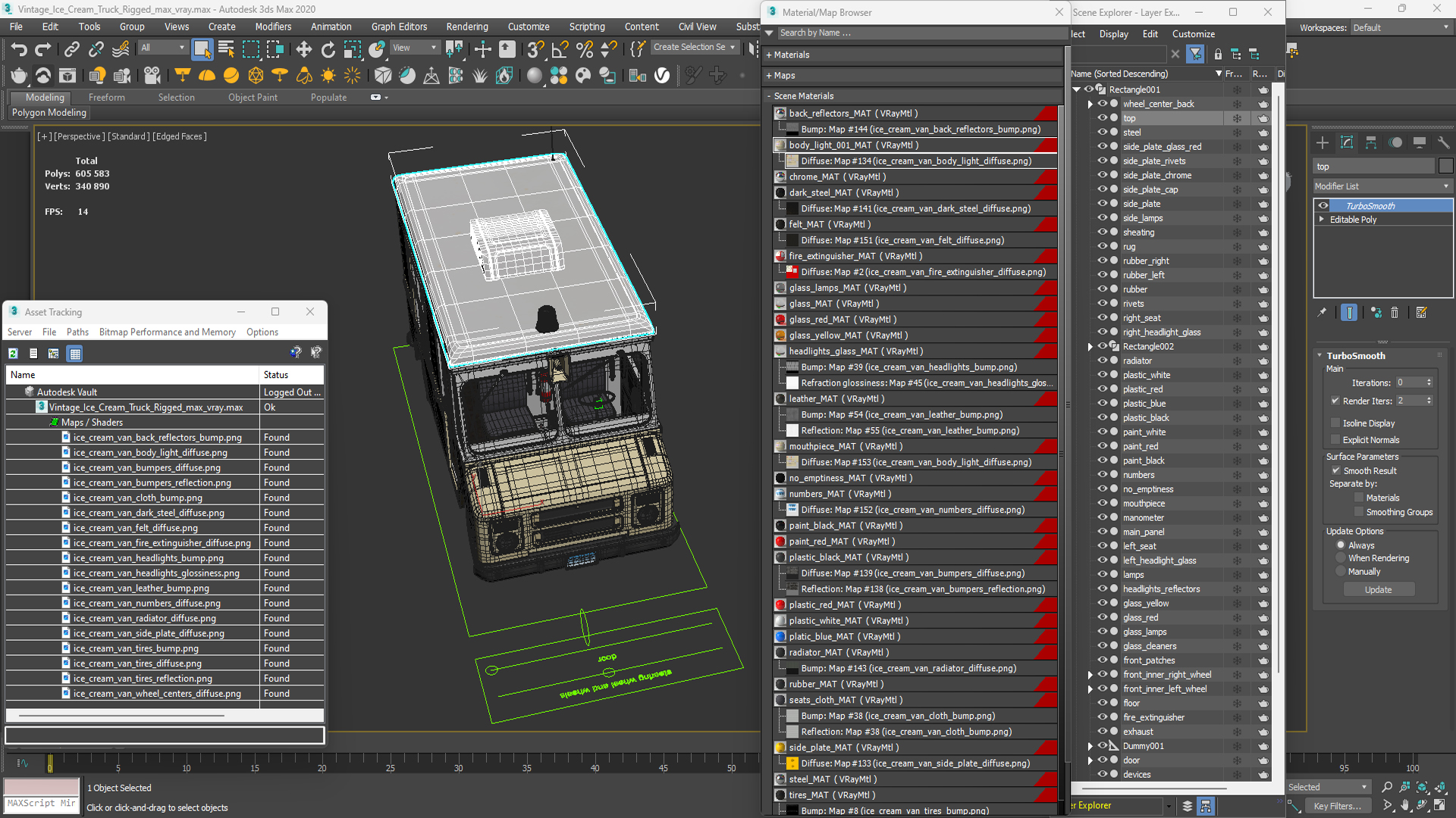 Vintage Ice Cream Truck Rigged for Cinema 4D 3D model