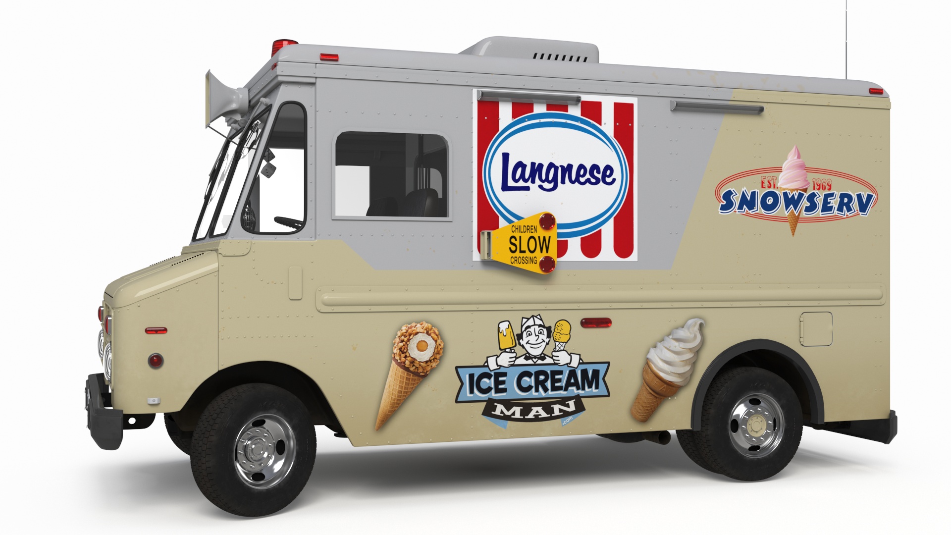 Vintage Ice Cream Truck Rigged for Cinema 4D 3D model