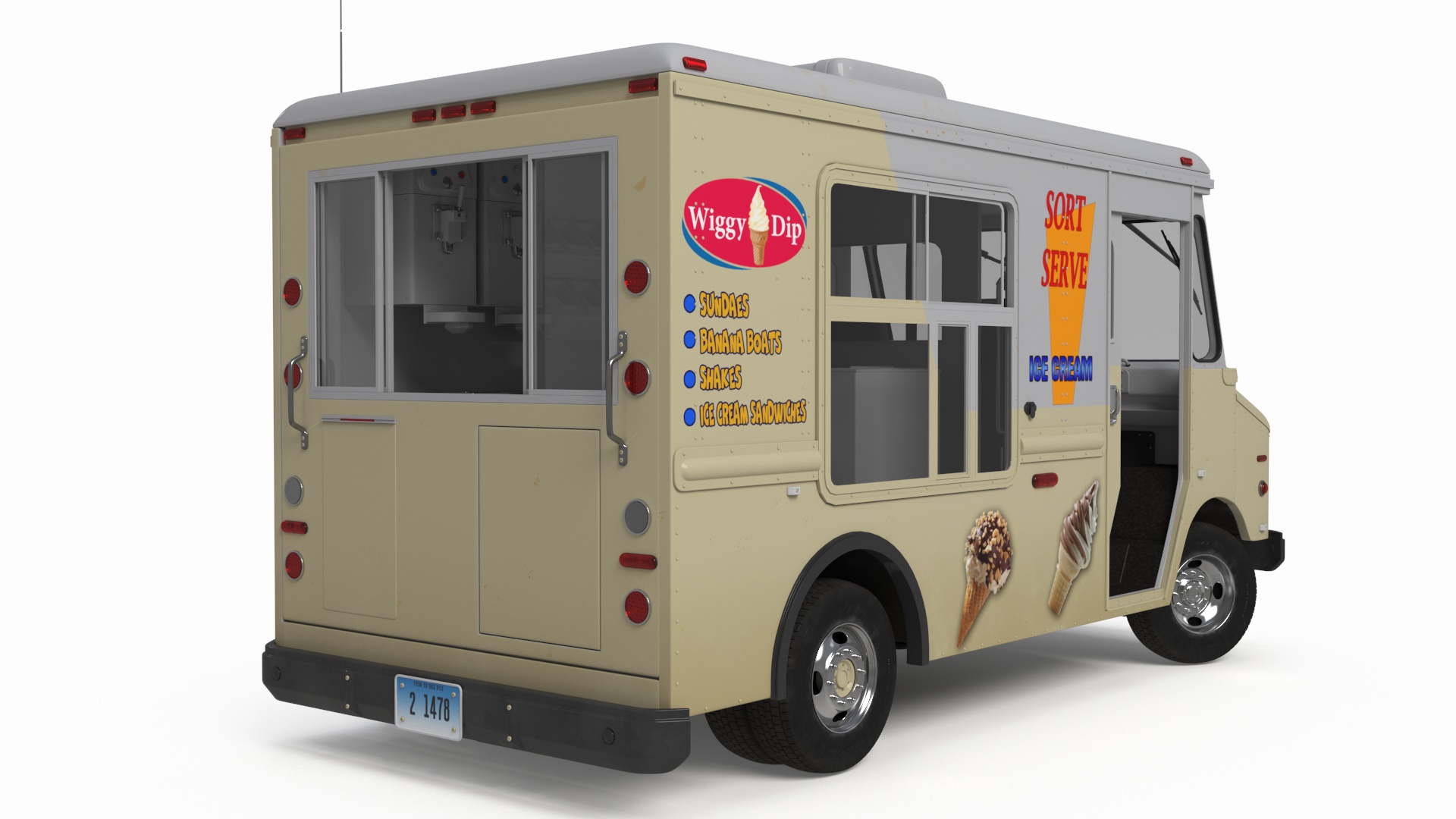Vintage Ice Cream Truck Rigged for Cinema 4D 3D model