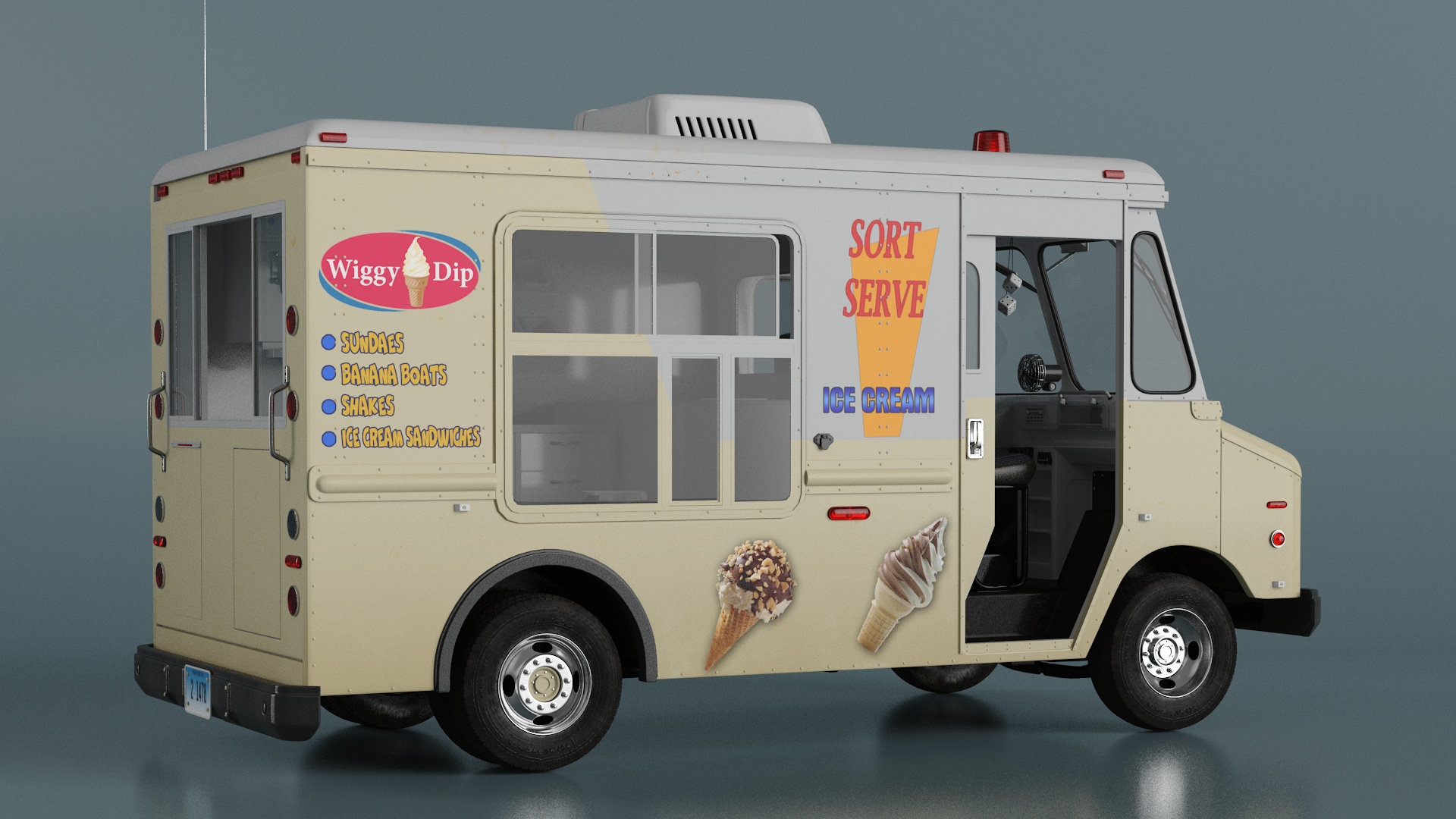 Vintage Ice Cream Truck Rigged for Cinema 4D 3D model