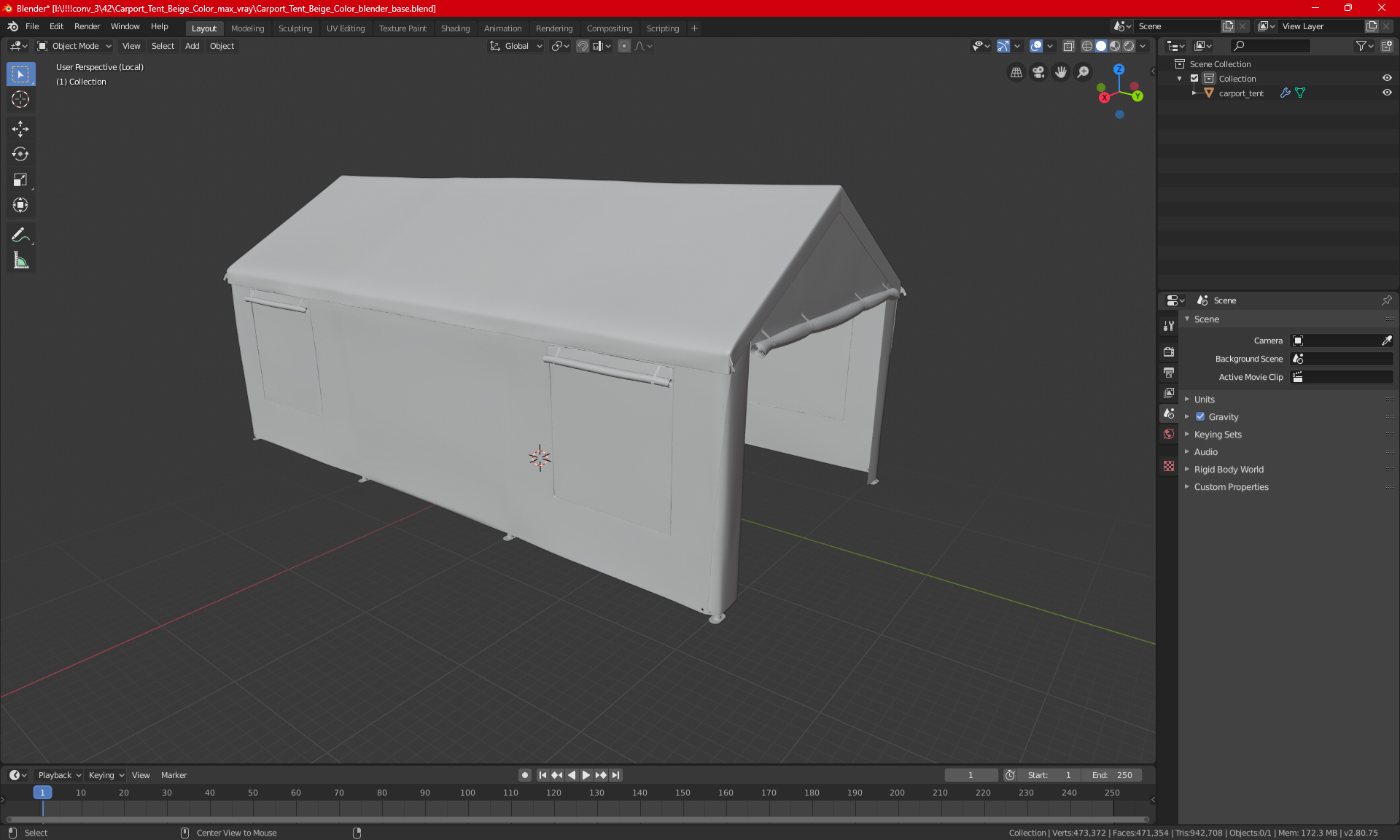 3D Carport Tent Grey Color model