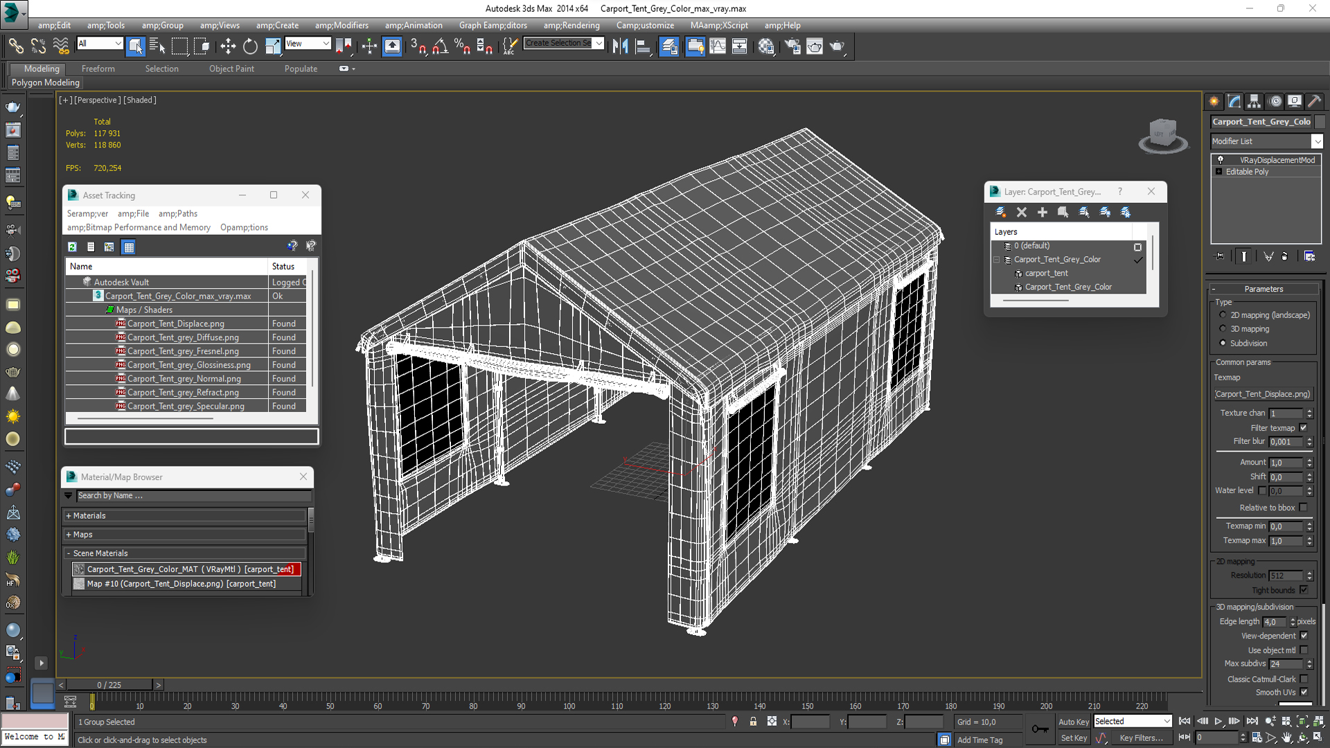 3D Carport Tent Grey Color model