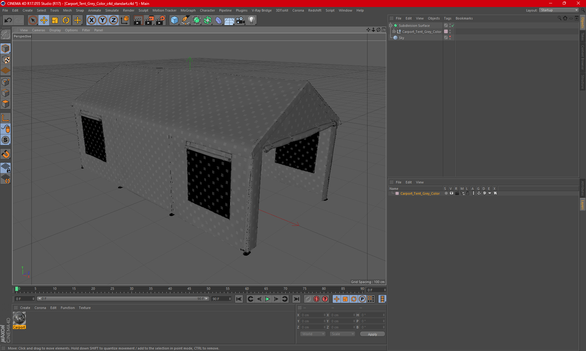 3D Carport Tent Grey Color model