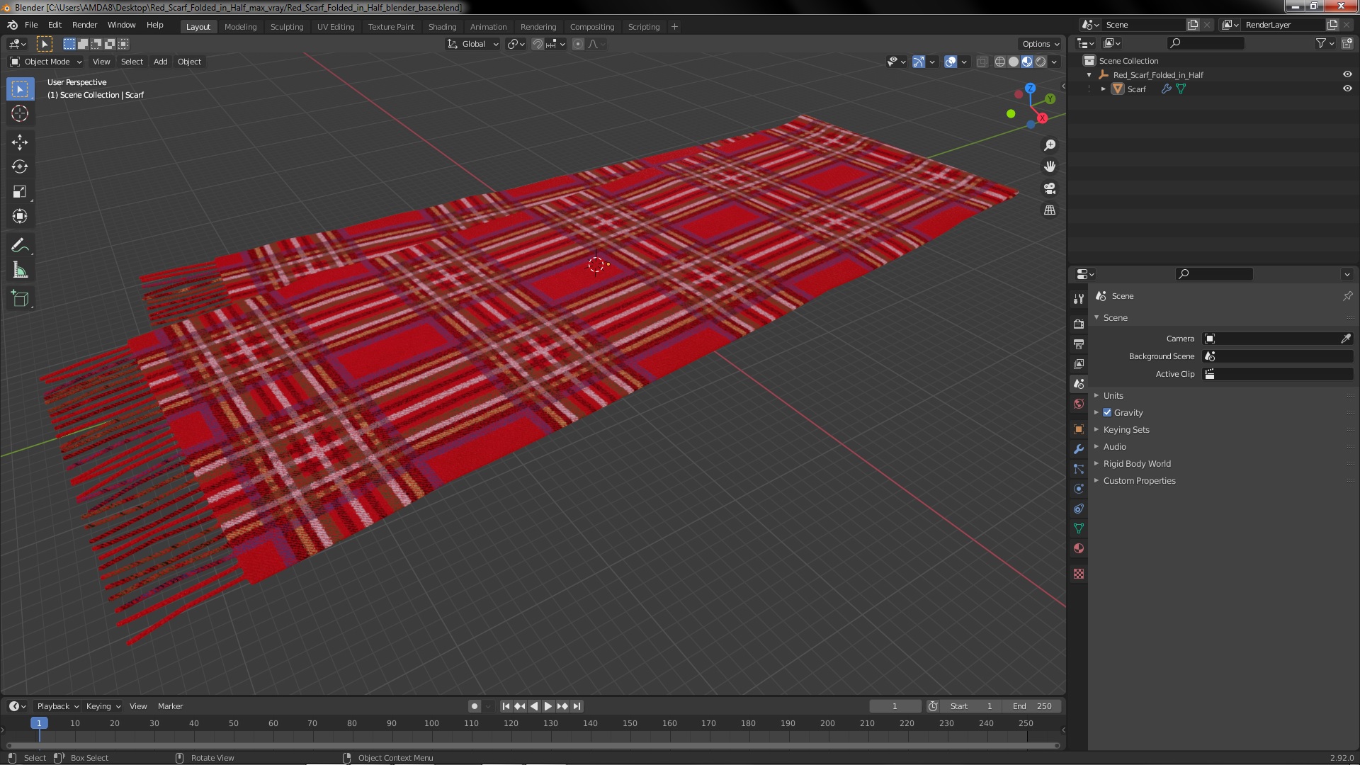 Red Scarf Folded in Half 3D model