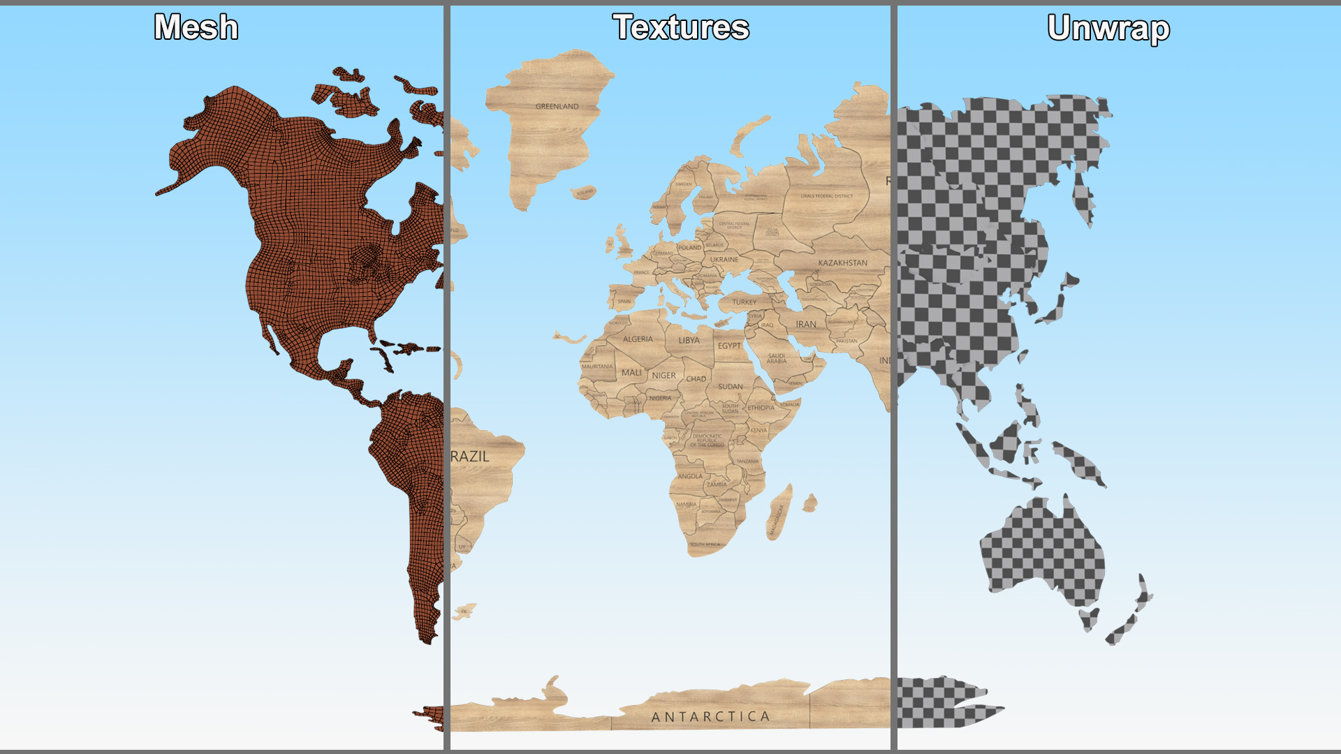 3D Wooden Wall World Map