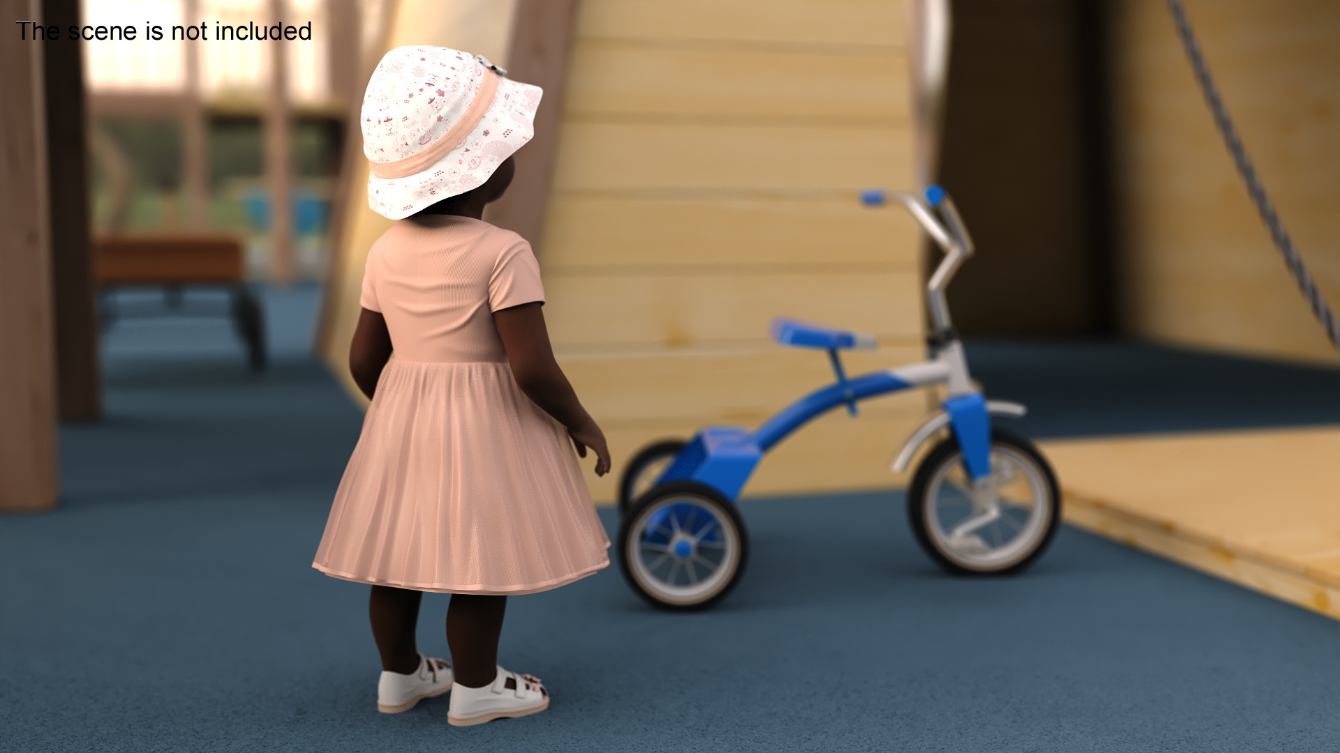 3D Toddler Black Girl in Casual Outfit Standing Fur model
