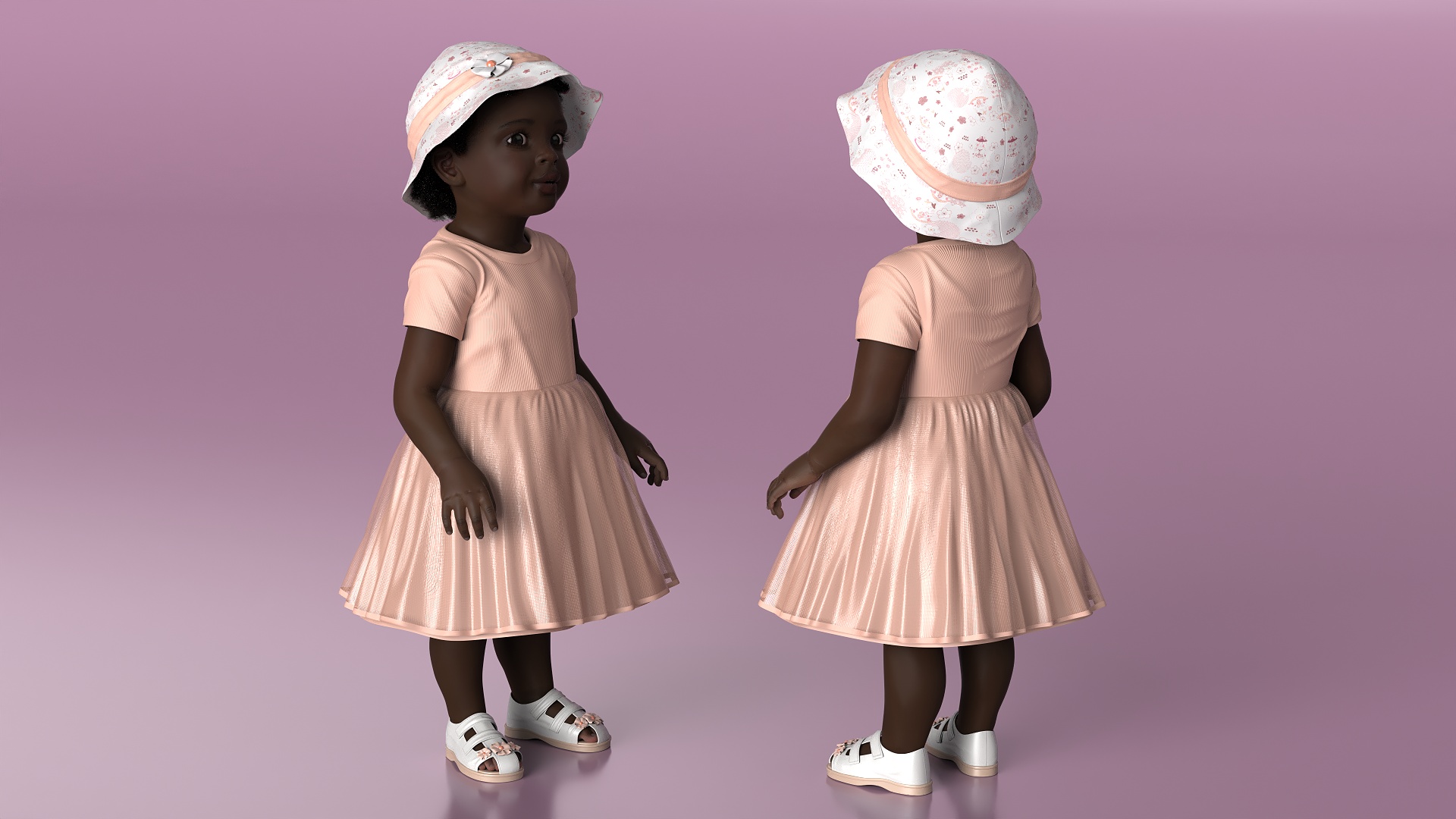 3D Toddler Black Girl in Casual Outfit Standing Fur model