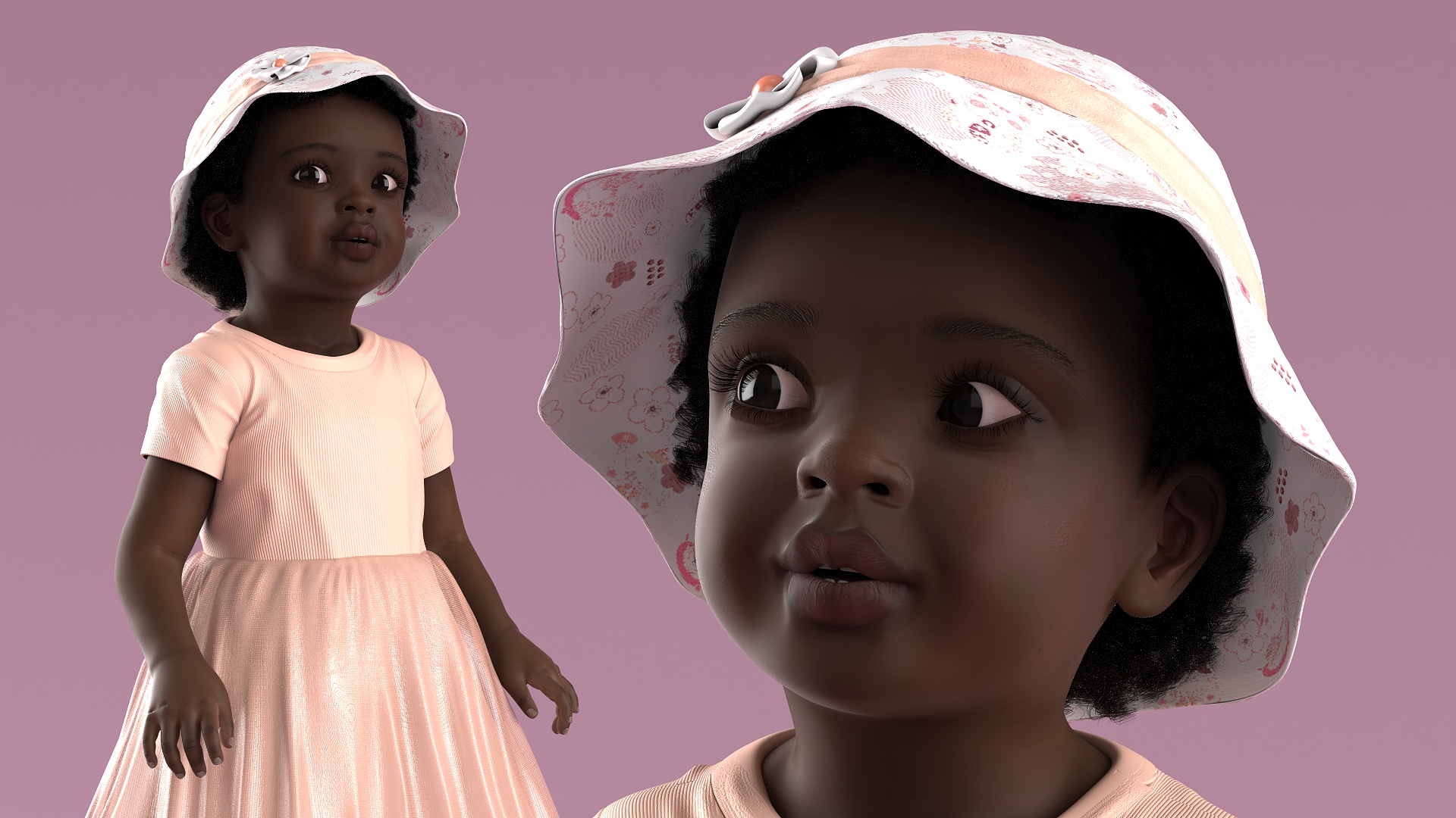 3D Toddler Black Girl in Casual Outfit Standing Fur model