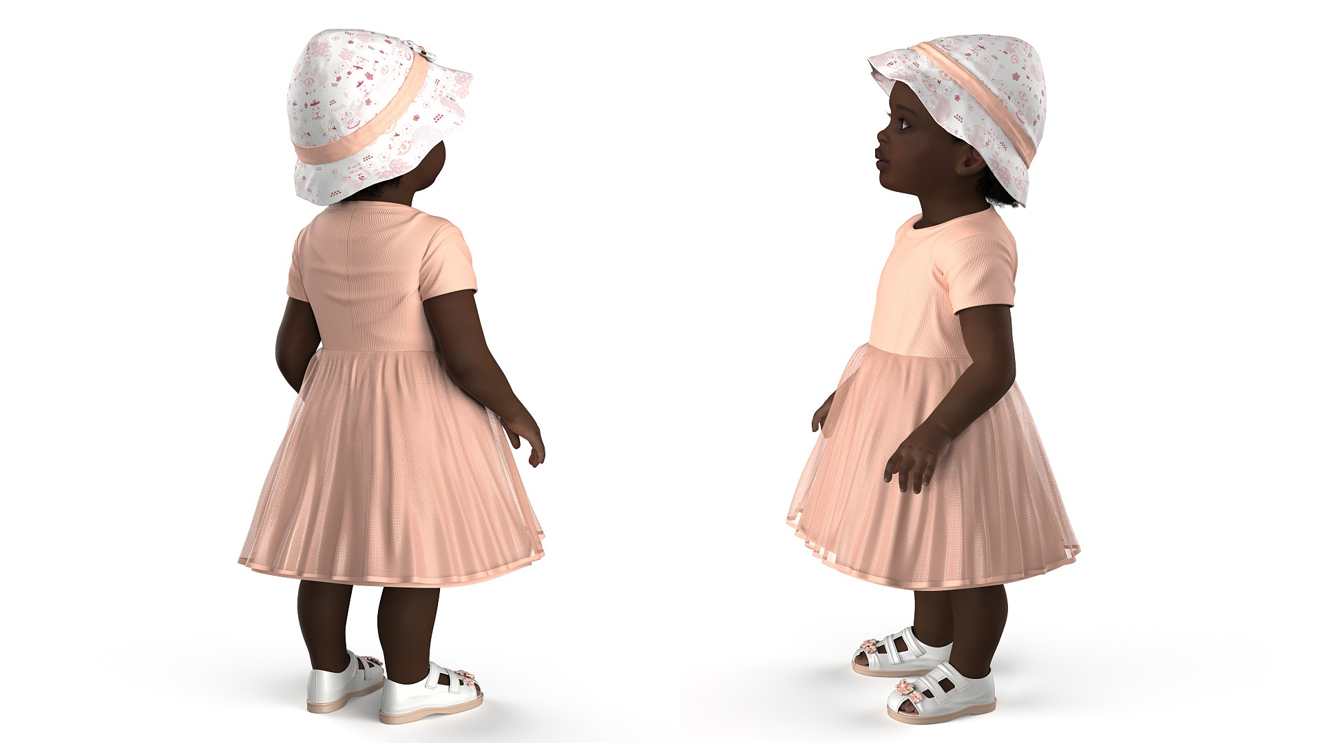 3D Toddler Black Girl in Casual Outfit Standing Fur model