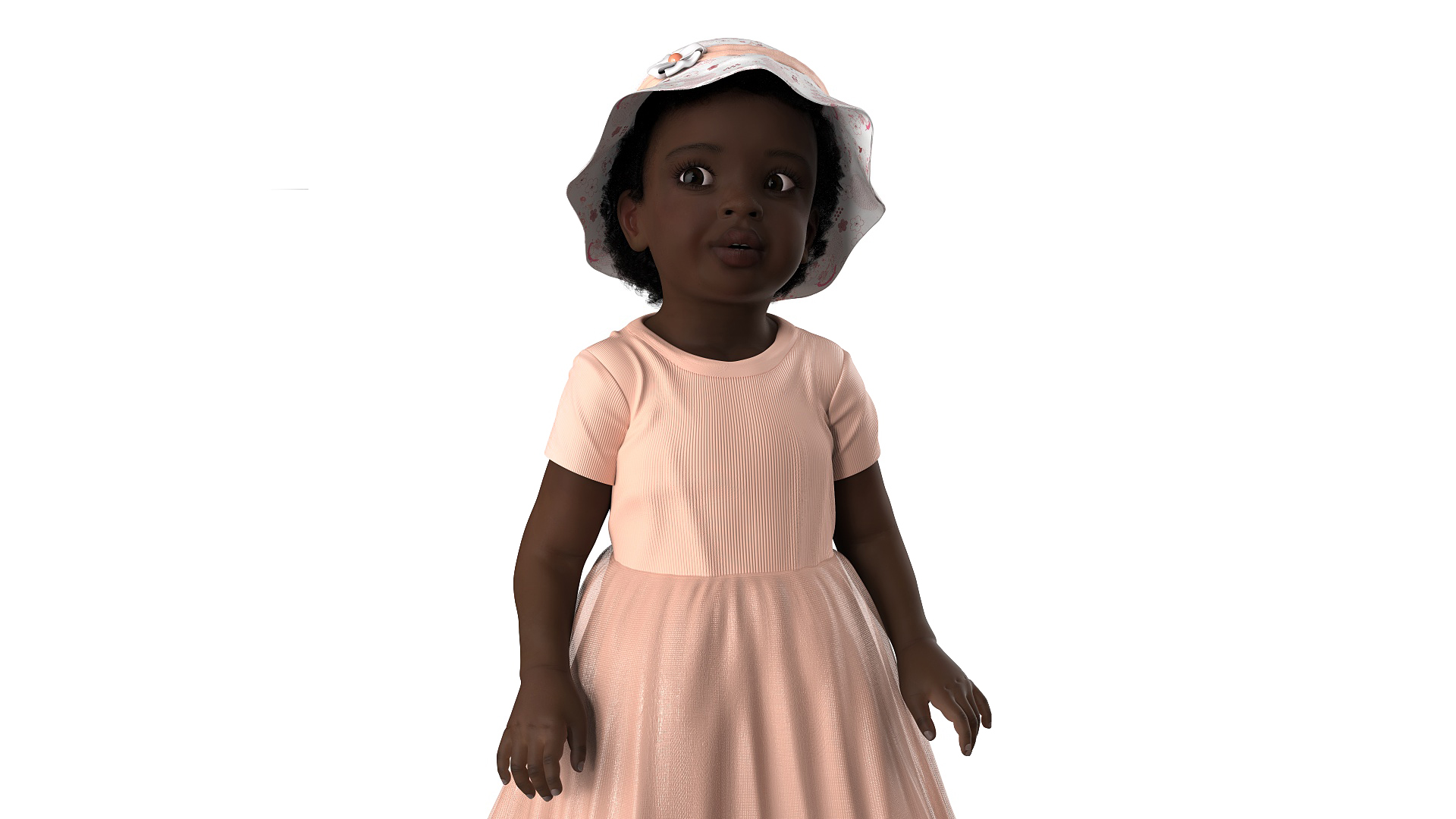 3D Toddler Black Girl in Casual Outfit Standing Fur model