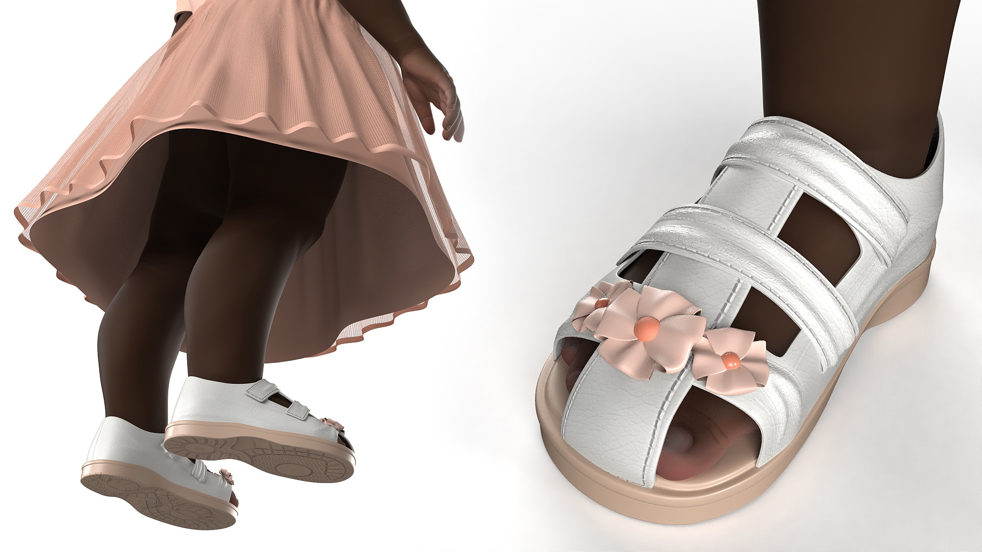 3D Toddler Black Girl in Casual Outfit Standing Fur model