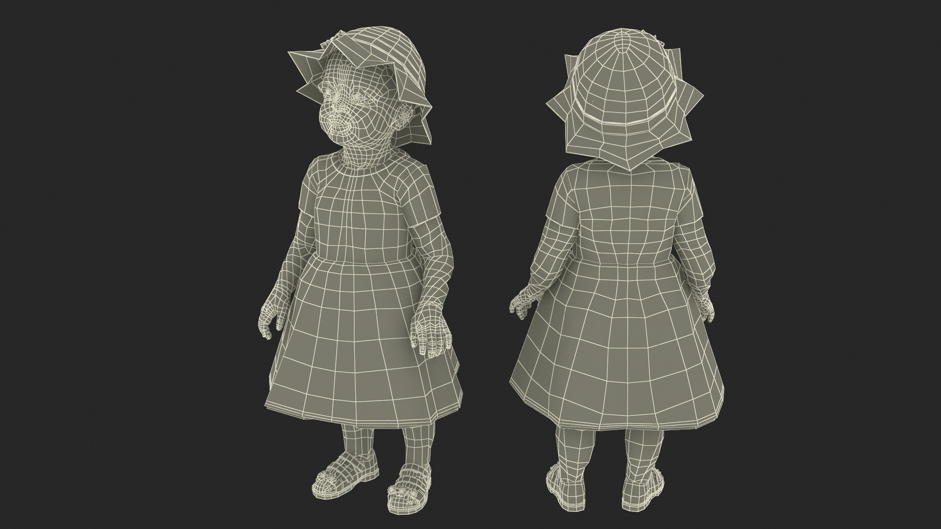3D Toddler Black Girl in Casual Outfit Standing Fur model